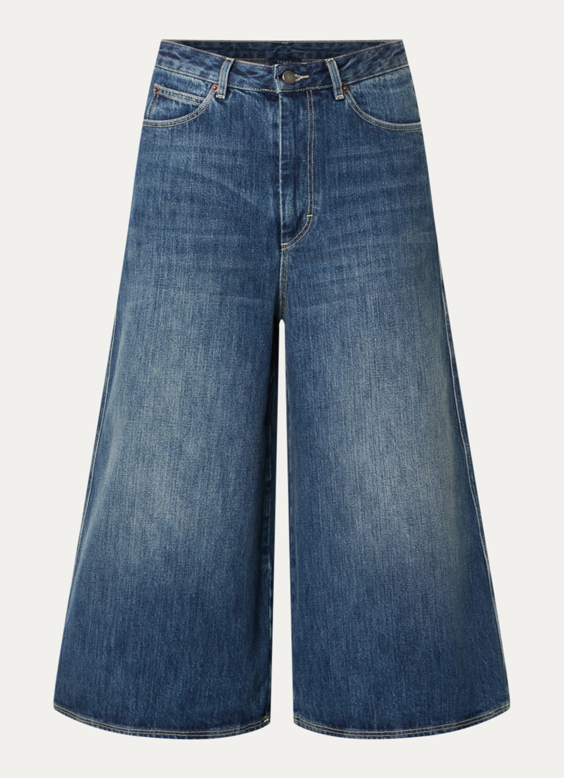 Soeur Joyce high waist wide leg culotte van denim met donkere wassing - voorkant 2 indigo