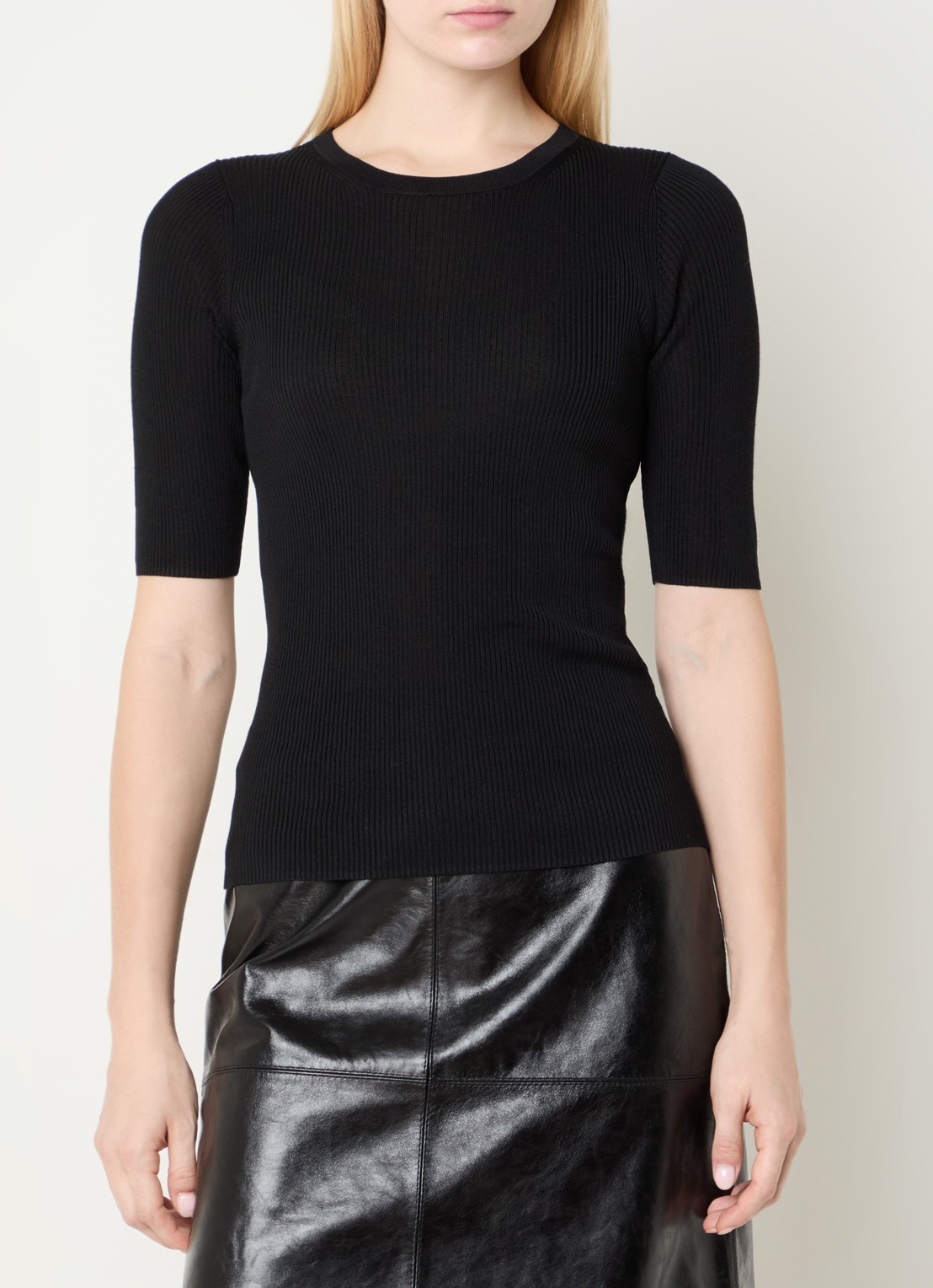 Soeur Karina ribgebreide top in zijdeblend - detail 4 zwart