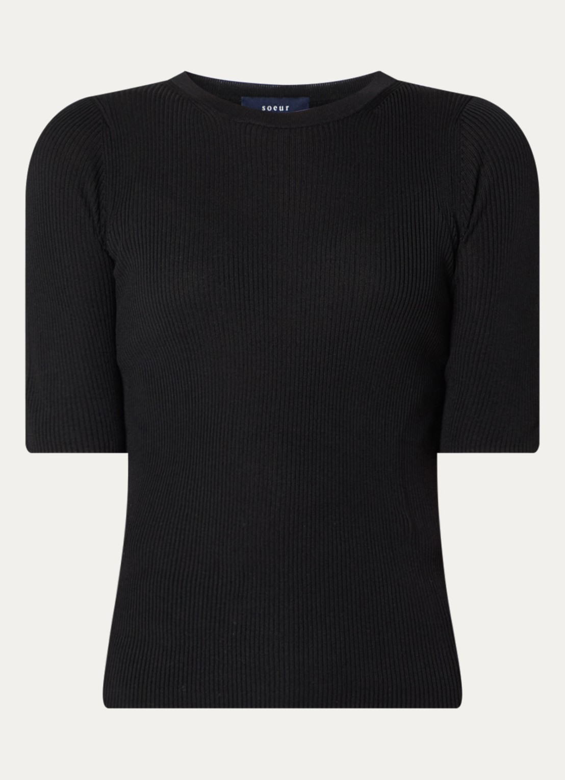 Soeur Karina ribgebreide top in zijdeblend - voorkant 2 zwart