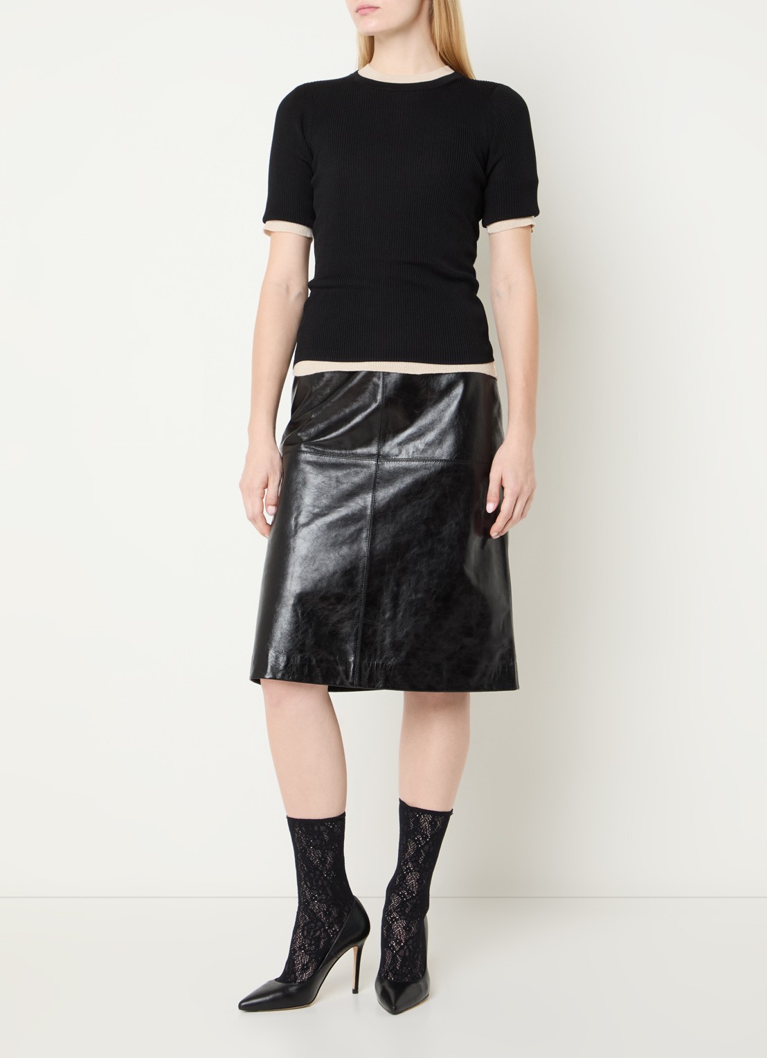 Soeur Karina ribgebreide top in zijdeblend - voorkant 3 zwart
