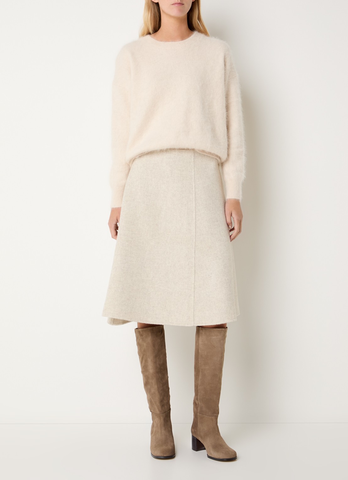 Soeur Kellya A-lijn midi rok in wolblend - voorkant 4 creme