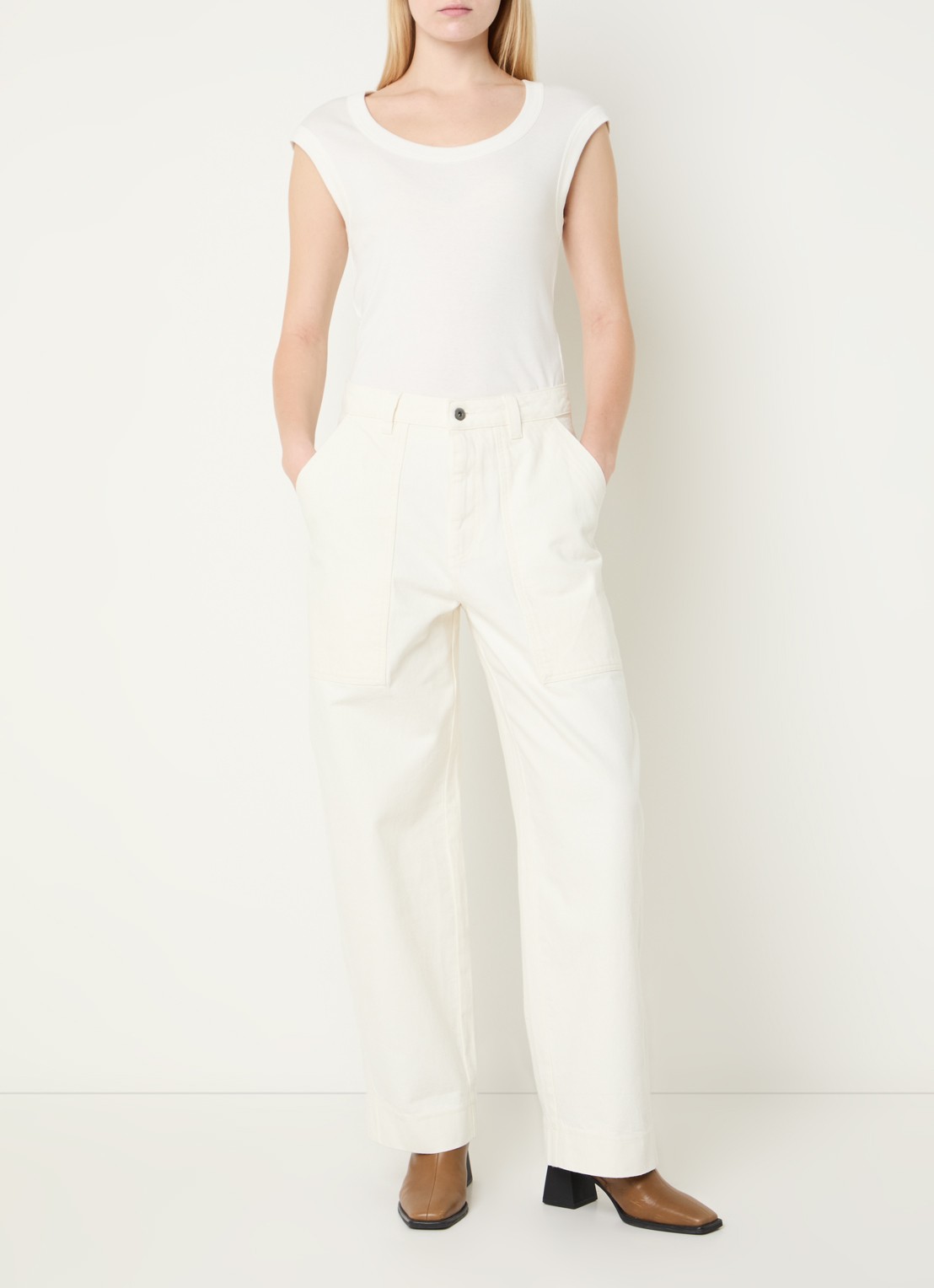 Soeur Kurt high waist loose fit jeans met gekleurde wassing - voorkant 3 ivoor