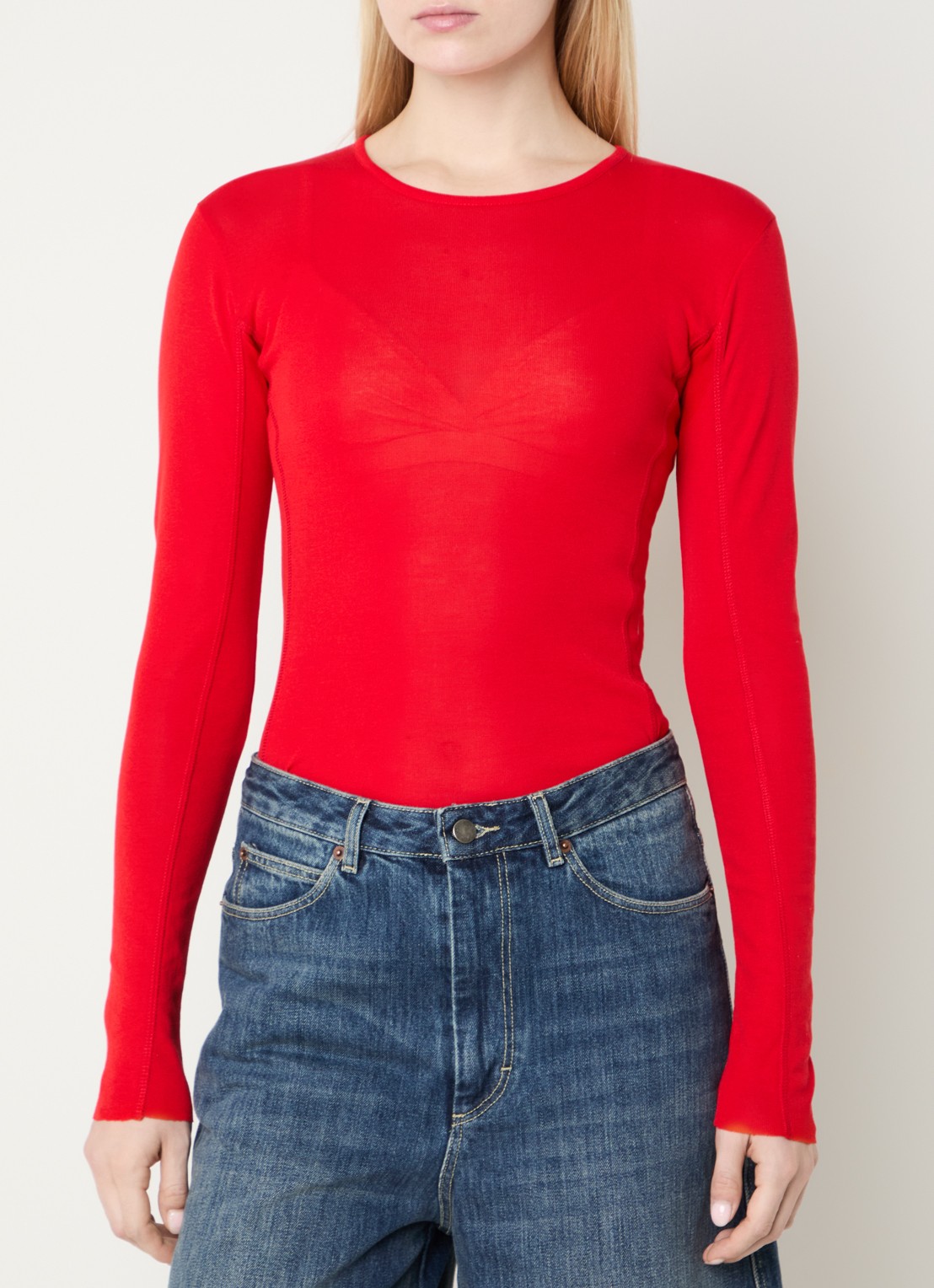 Soeur Lester longsleeve met siernaad - detail rood