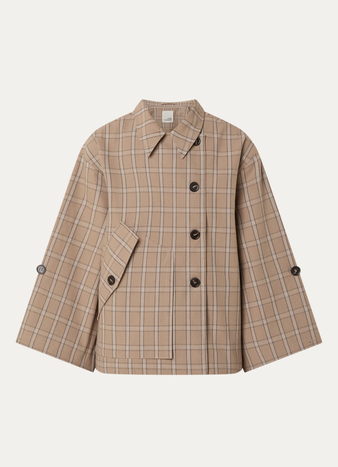 Sofie Schnoor Agatha asymmetrische trenchcoat met klepzak - voorkant lichtbruin