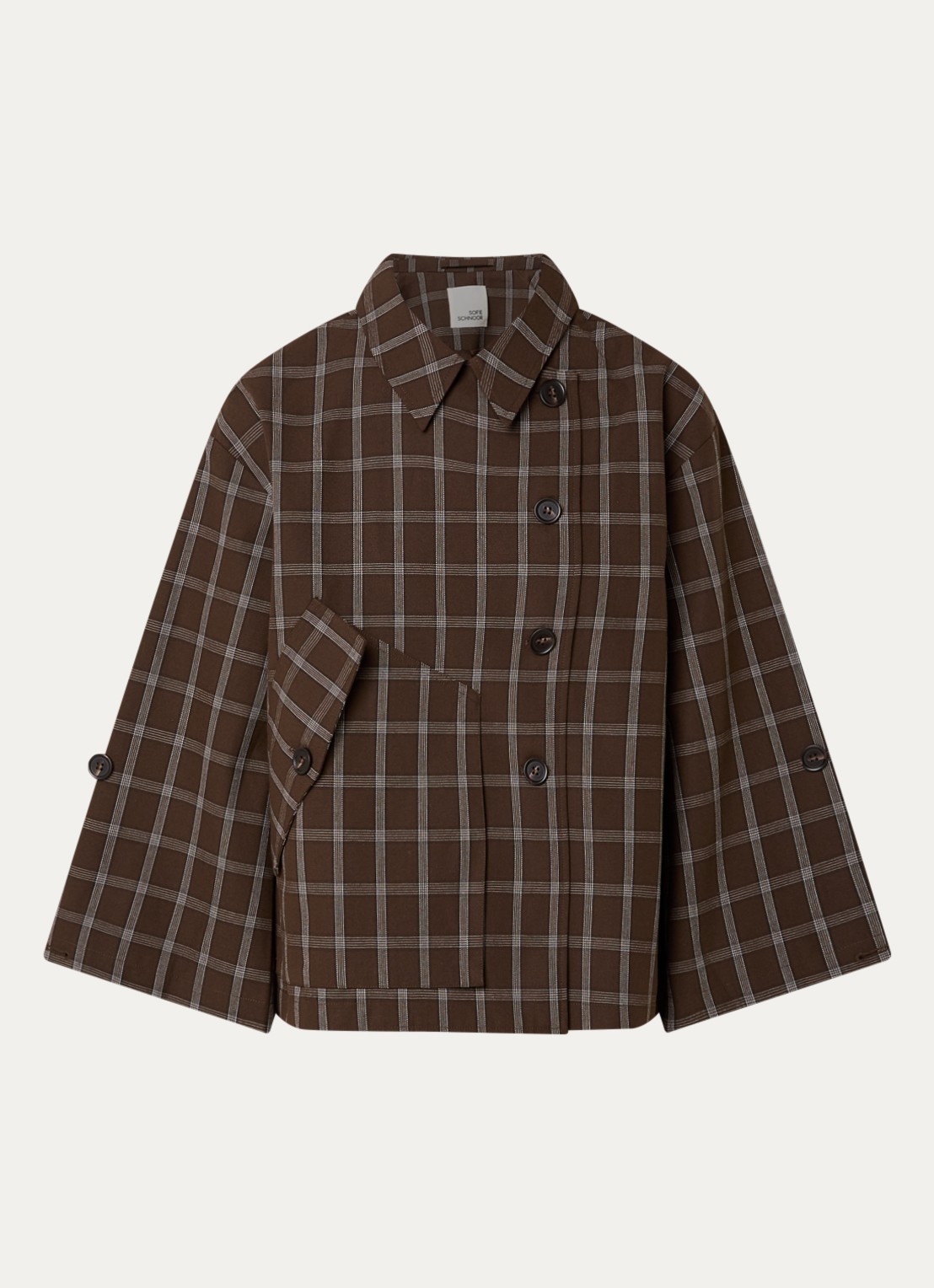 Sofie Schnoor Agatha asymmetrische trenchcoat met klepzak - voorkant 2 hazelnootbruin