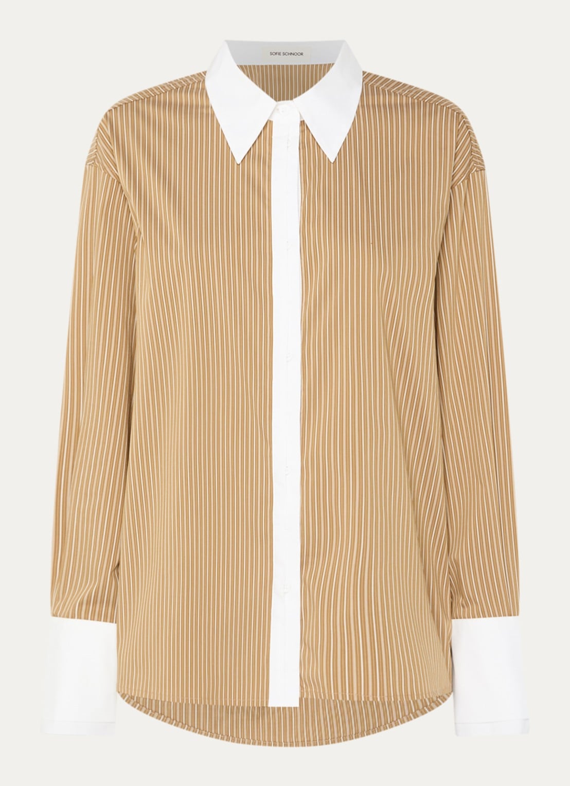 Sofie Schnoor Allisonsw oversized blouse met streepprint - voorkant beige