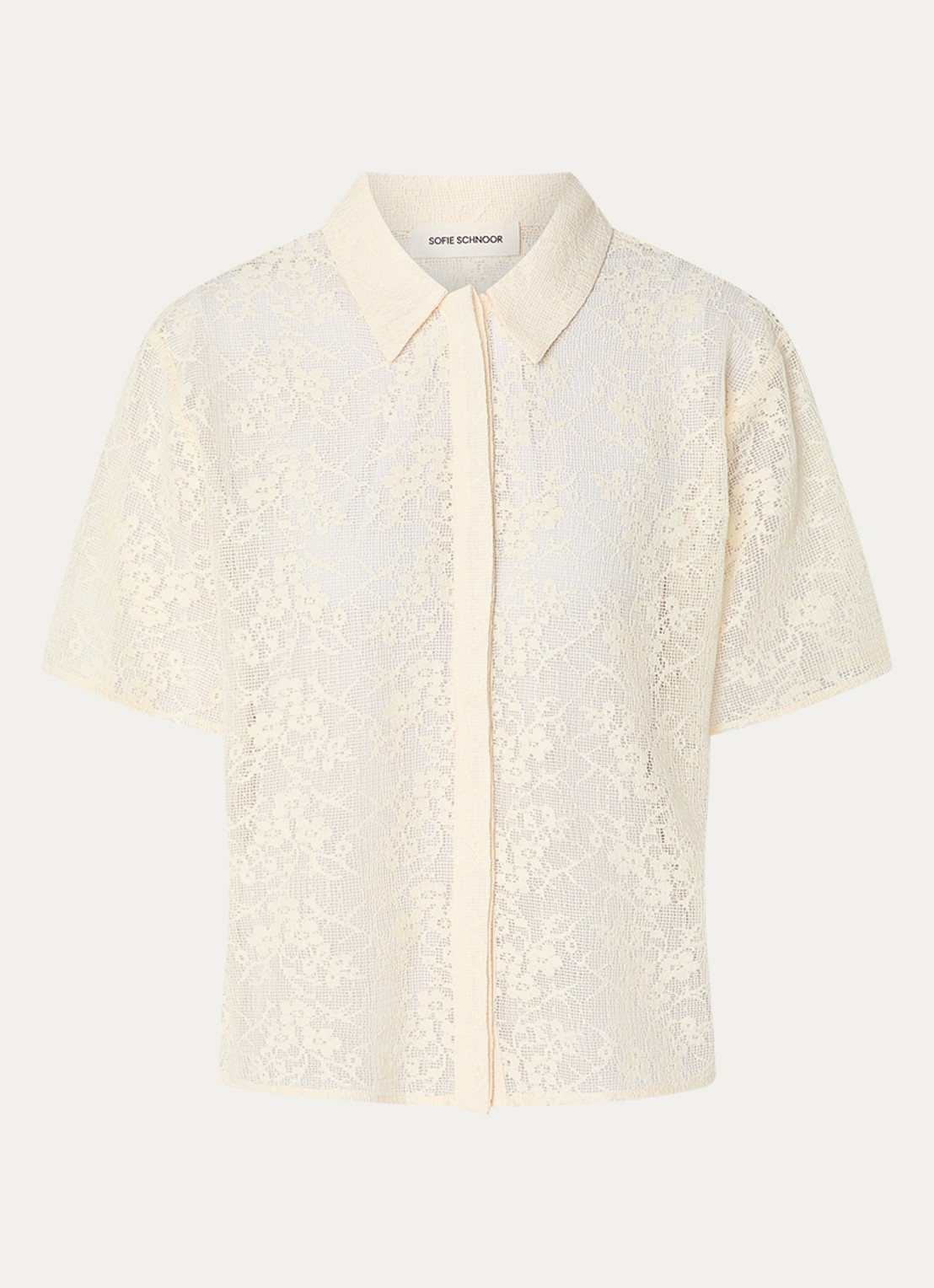 Sofie Schnoor Camela semi transparante blouse van crochet - voorkant 2 gebroken wit
