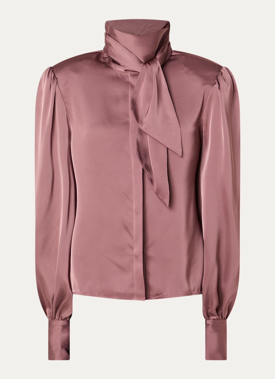 Sofie Schnoor Carina blouse van satijn met sjaalkraag - voorkant oudroze