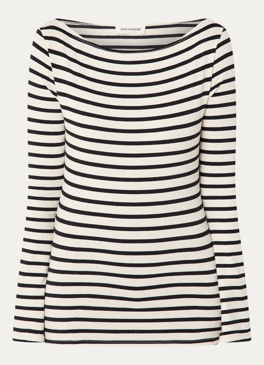 Sofie Schnoor Cece top met boothals en streepprint - voorkant creme