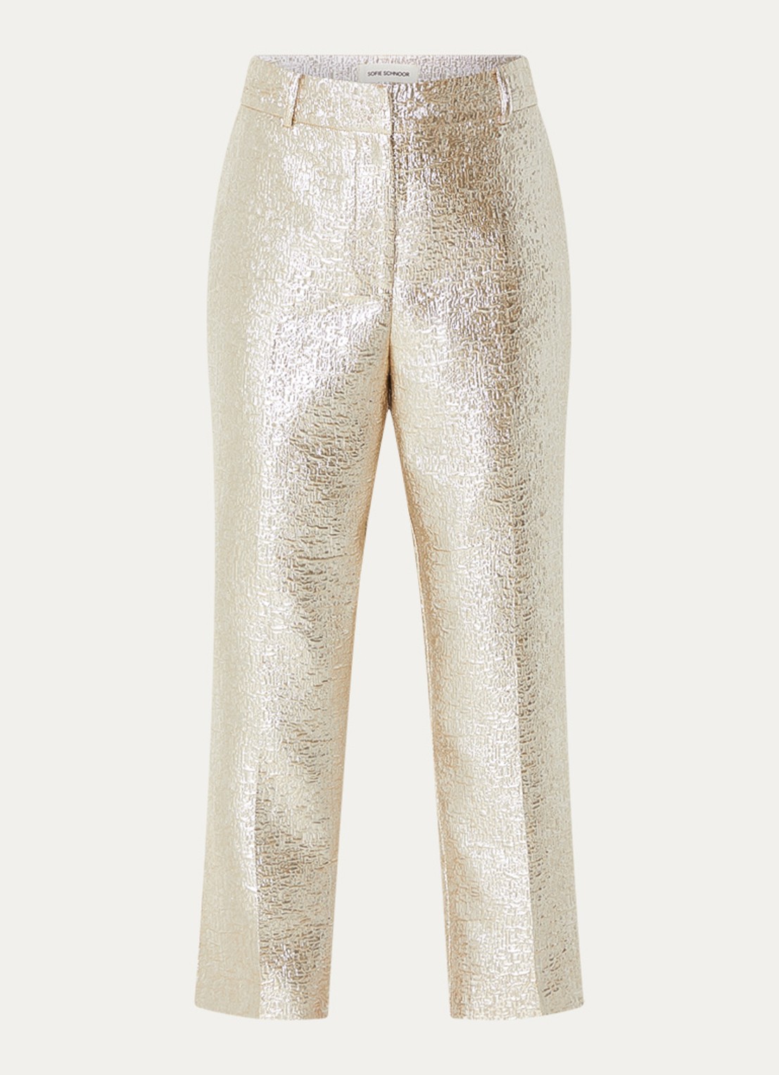 Sofie Schnoor Cordeilia high waist straight fit cropped pantalon met metallic finish - voorkant 3 goud