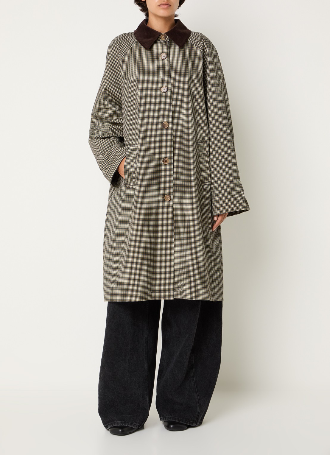 Sofie Schnoor Fillie trenchcoat met pied-de-poule dessin en steekzakken - detail 4 mosgroen