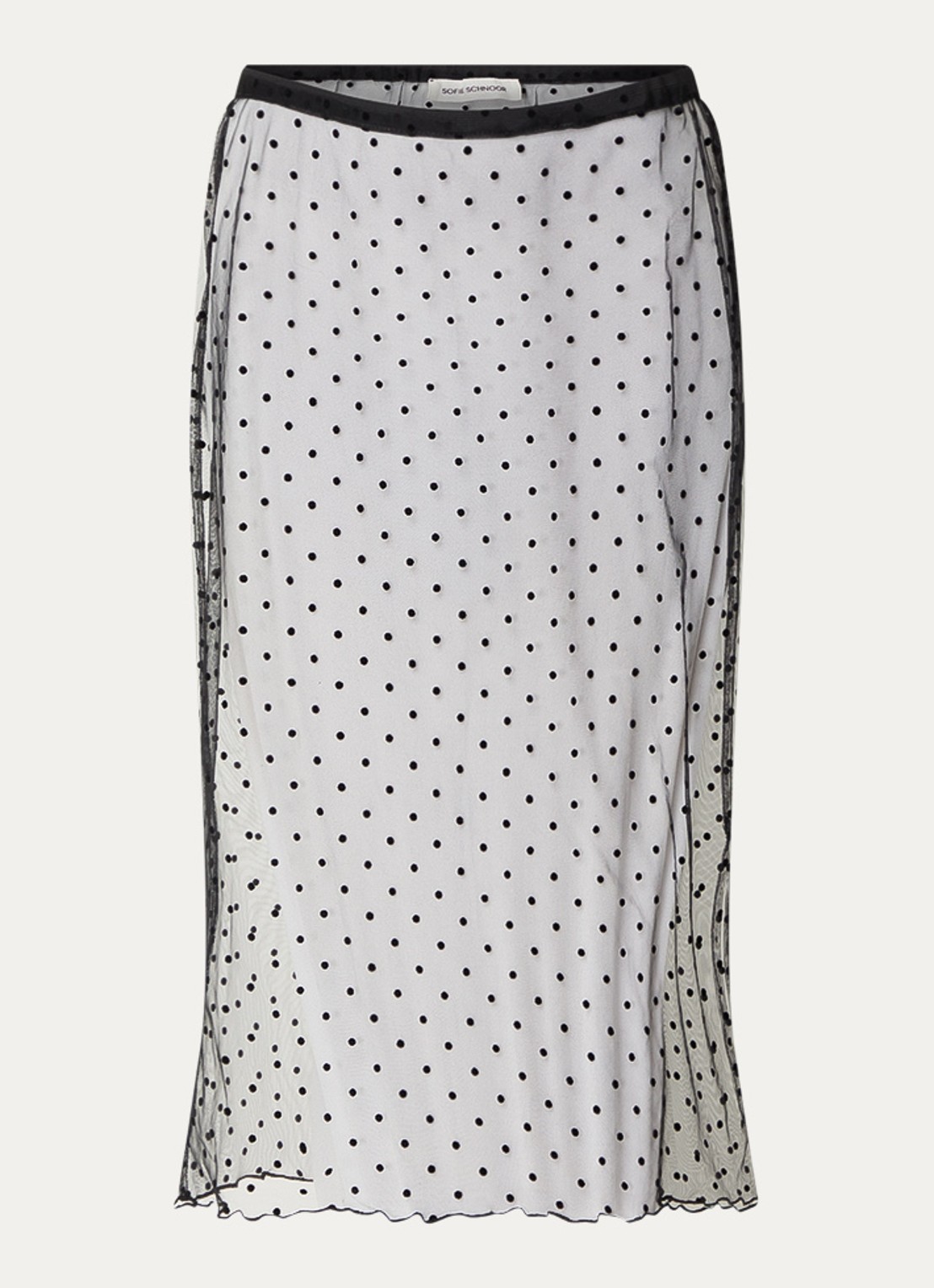 Sofie Schnoor France semi-transparante midi rok met stippenprint - voorkant zwart