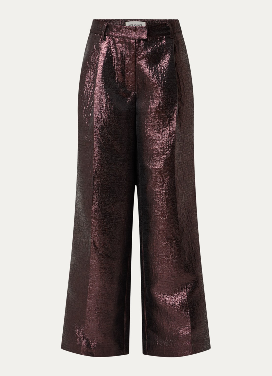 Sofie Schnoor Hannesw high waist wide fit broek met glanzende finish - voorkant 2 donkerbruin