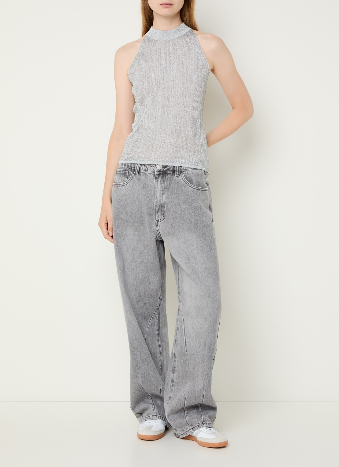 Sofie Schnoor Havana high waist wide leg jeans met steekzakken - voorkant 2 grijs