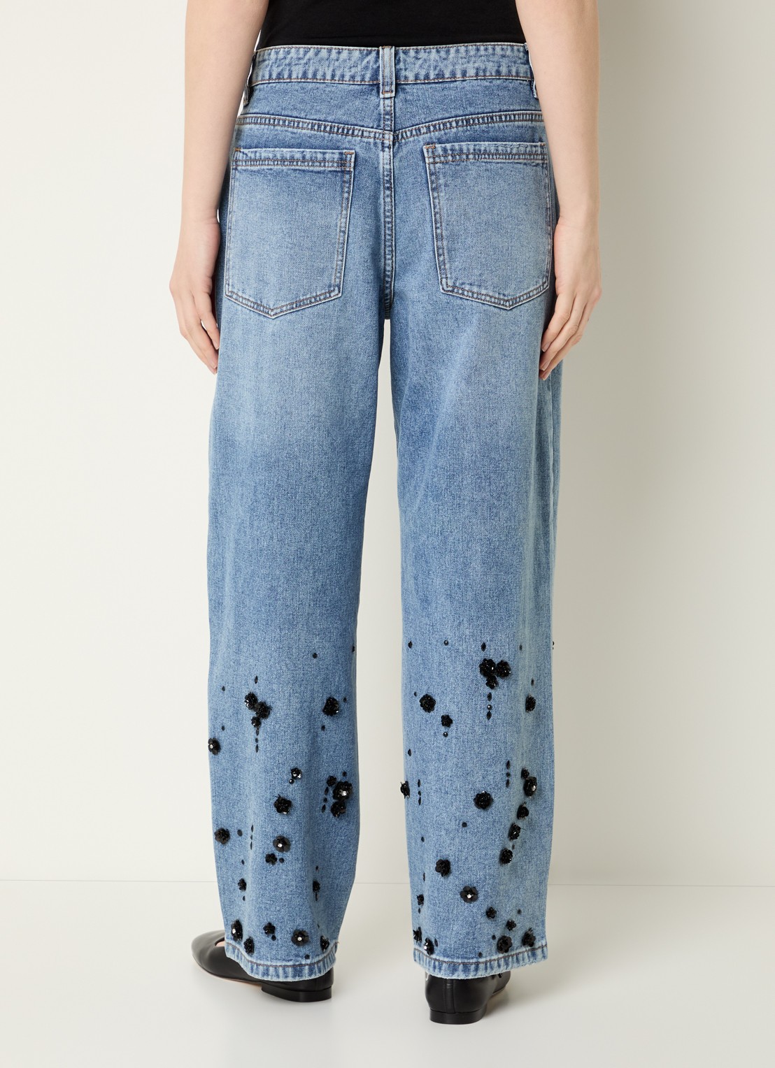 Sofie Schnoor Havanas low waist straight leg jeans met pailletten - achterkant 3 indigo