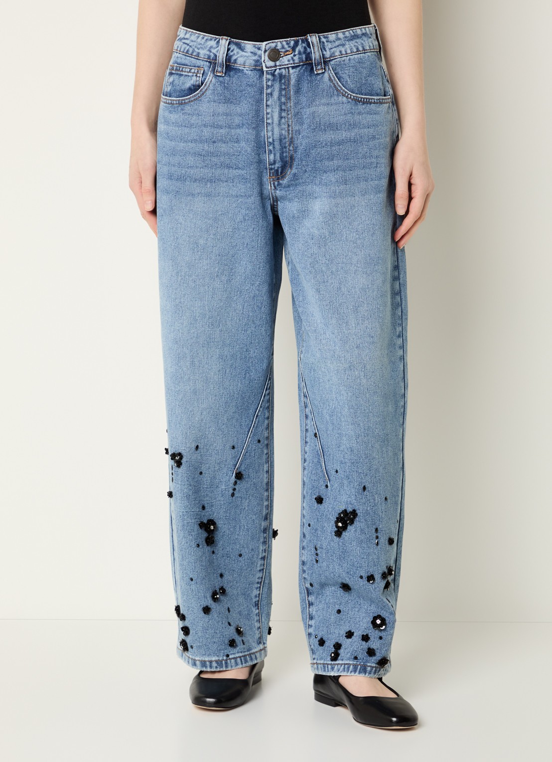 Sofie Schnoor Havanas low waist straight leg jeans met pailletten - detail 4 indigo