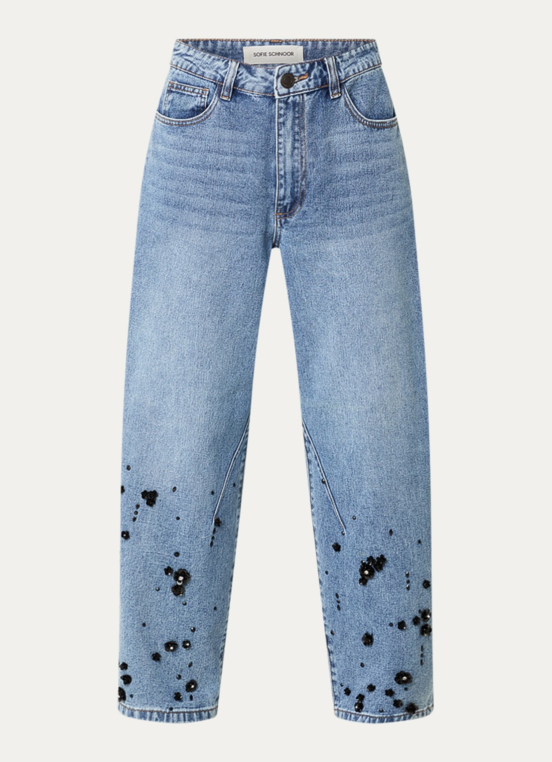 Sofie Schnoor Havanas low waist straight leg jeans met pailletten - voorkant indigo