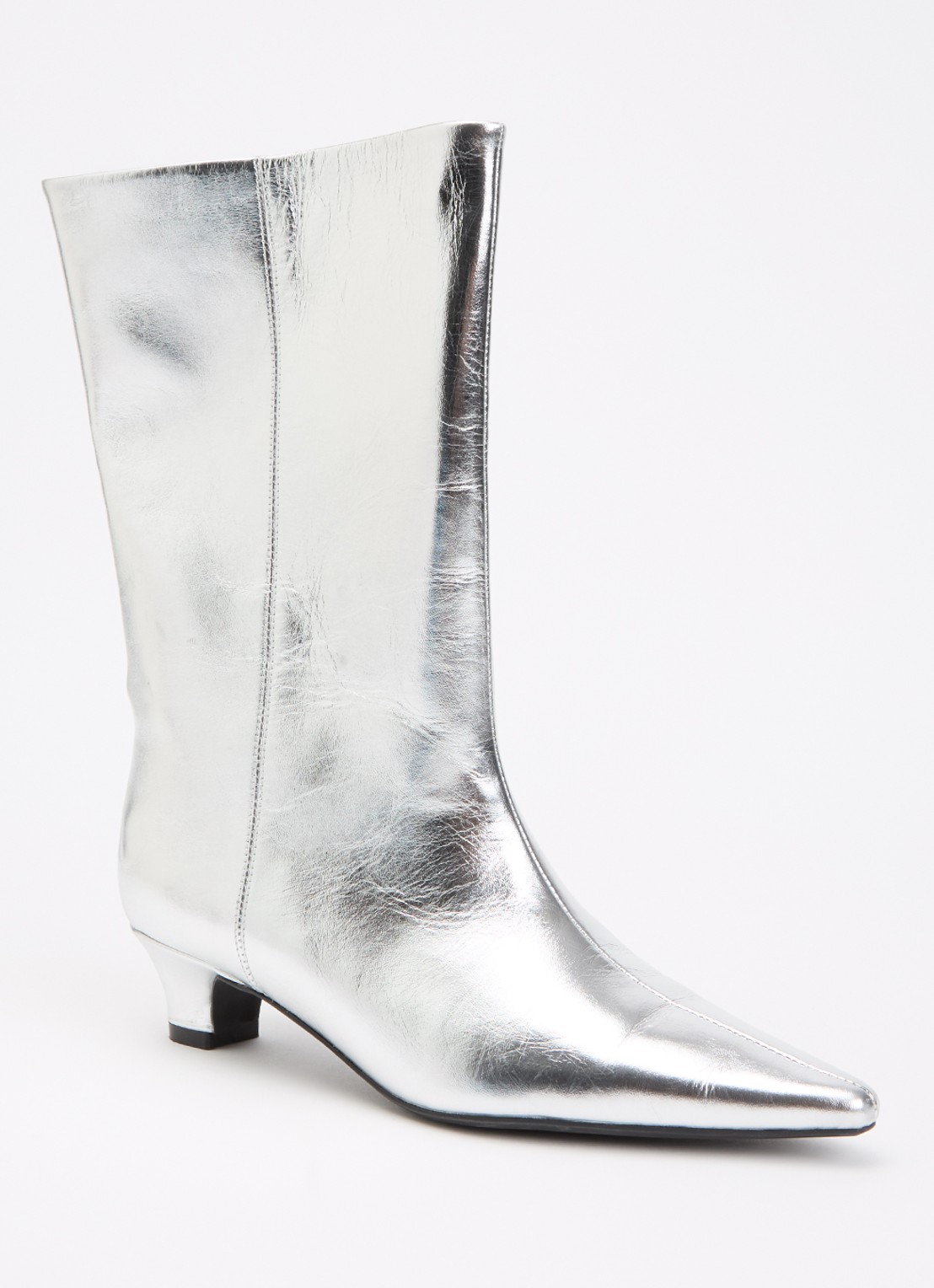 Sofie Schnoor Hella laars van leer met metallic finish  - voorkant zilver