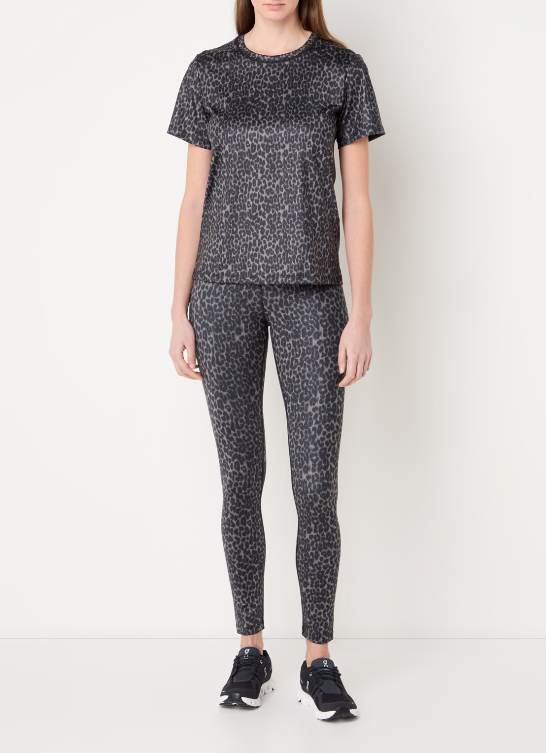 Sofie Schnoor High waist trainingslegging met panterprint  - voorkant 2 antraciet