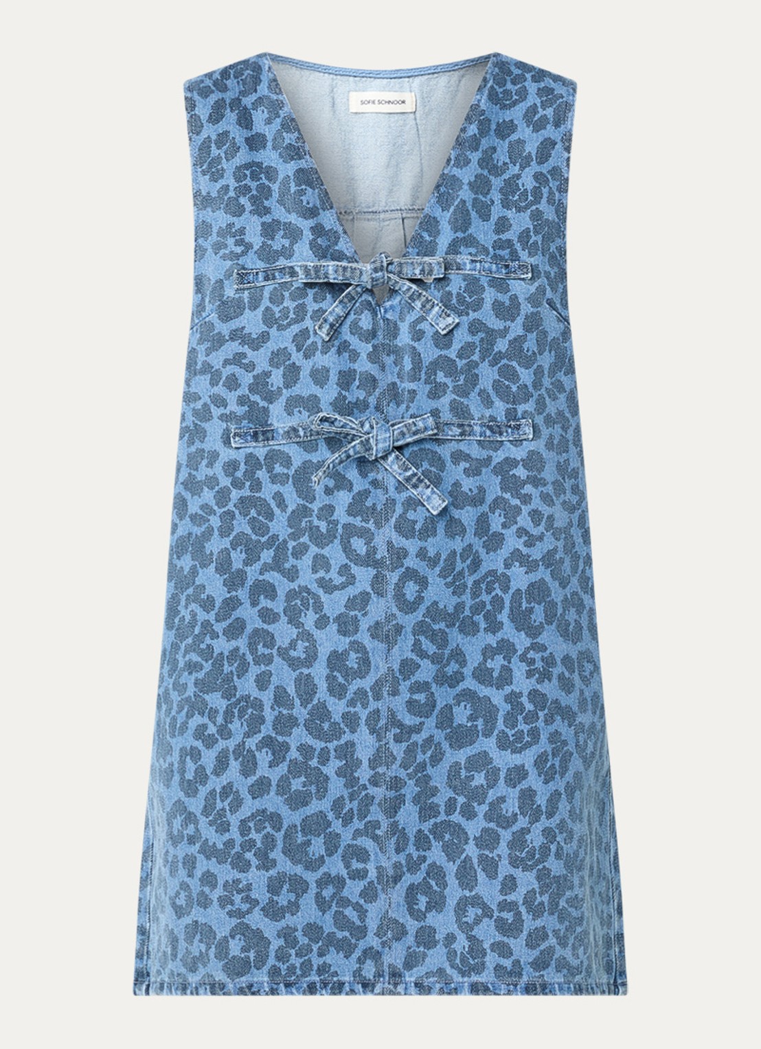 Sofie Schnoor Ingrid mini jurk van denim met panterprint - voorkant 4 indigo
