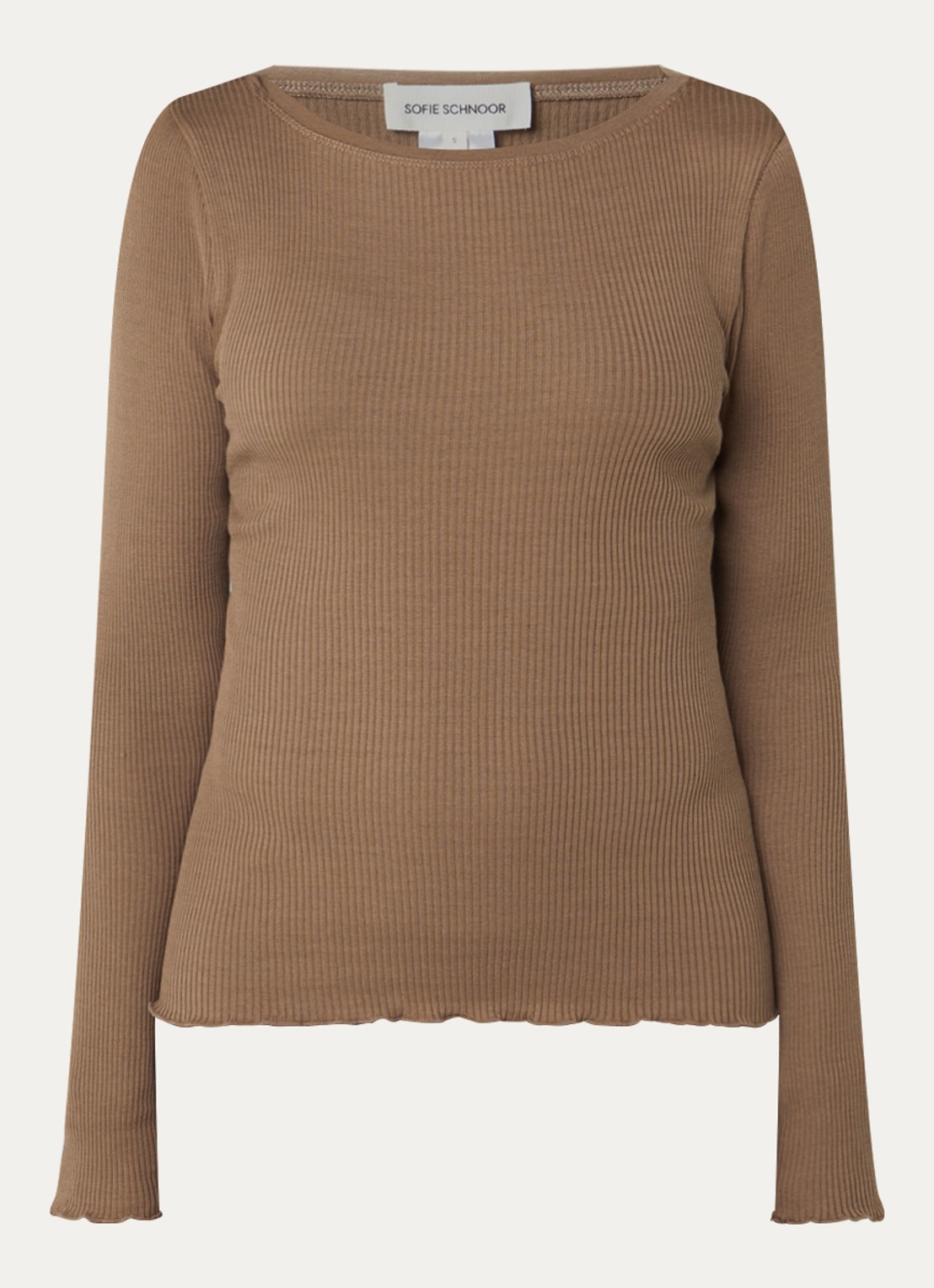 Sofie Schnoor Irisasw longsleeve in zijdeblend met ribstructuur - voorkant bruin