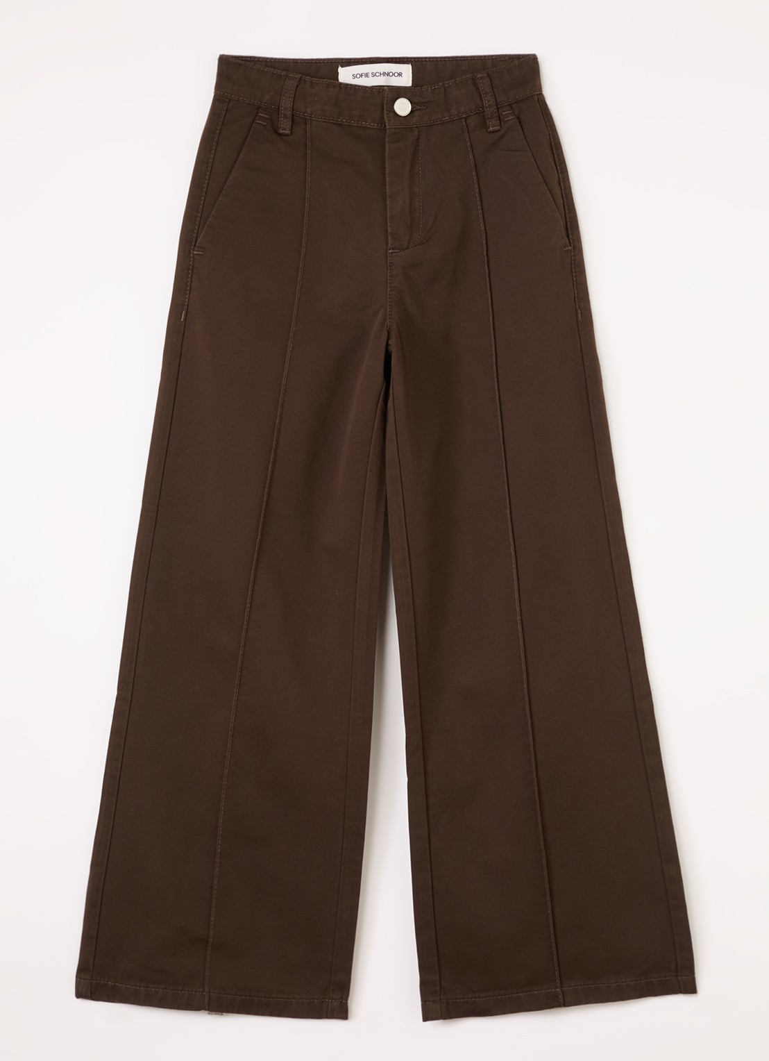 Sofie Schnoor Izza wide fit broek met siernaad - voorkant 2 donkerbruin