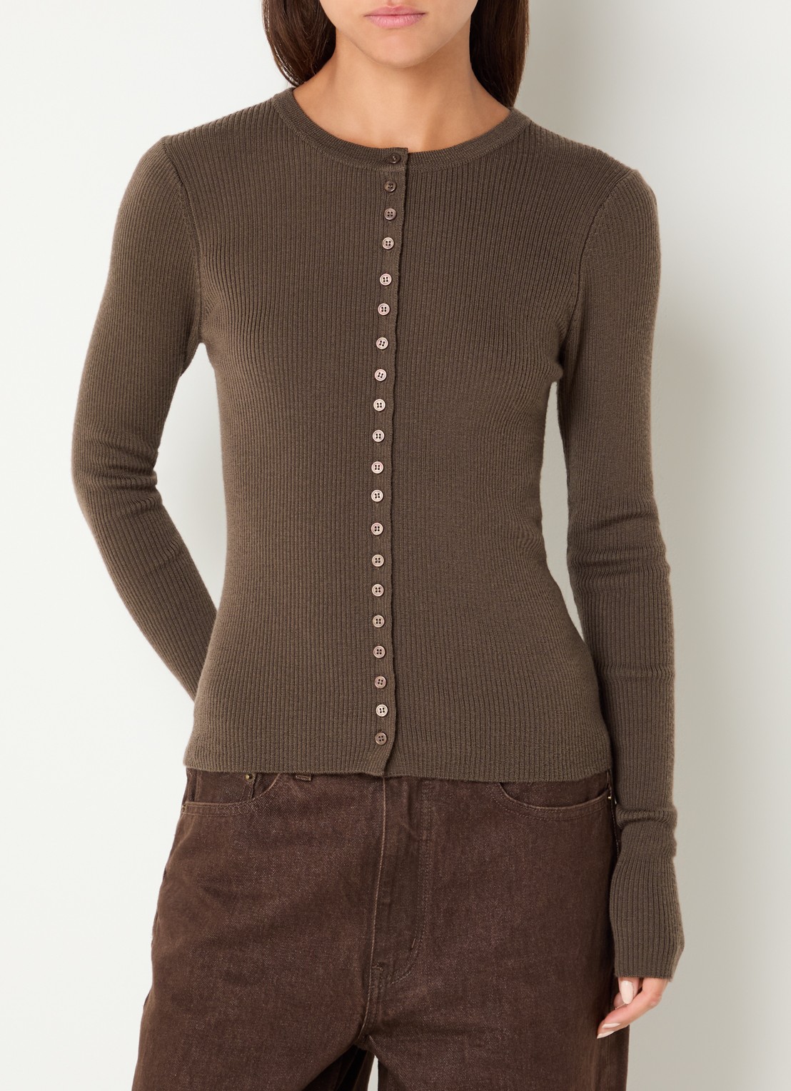 Sofie Schnoor Jules ribgebreid vest - detail bruin