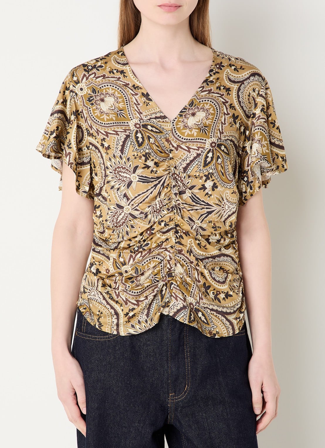 Sofie Schnoor Leelasw top met print en plooidetail - detail 4 bruin