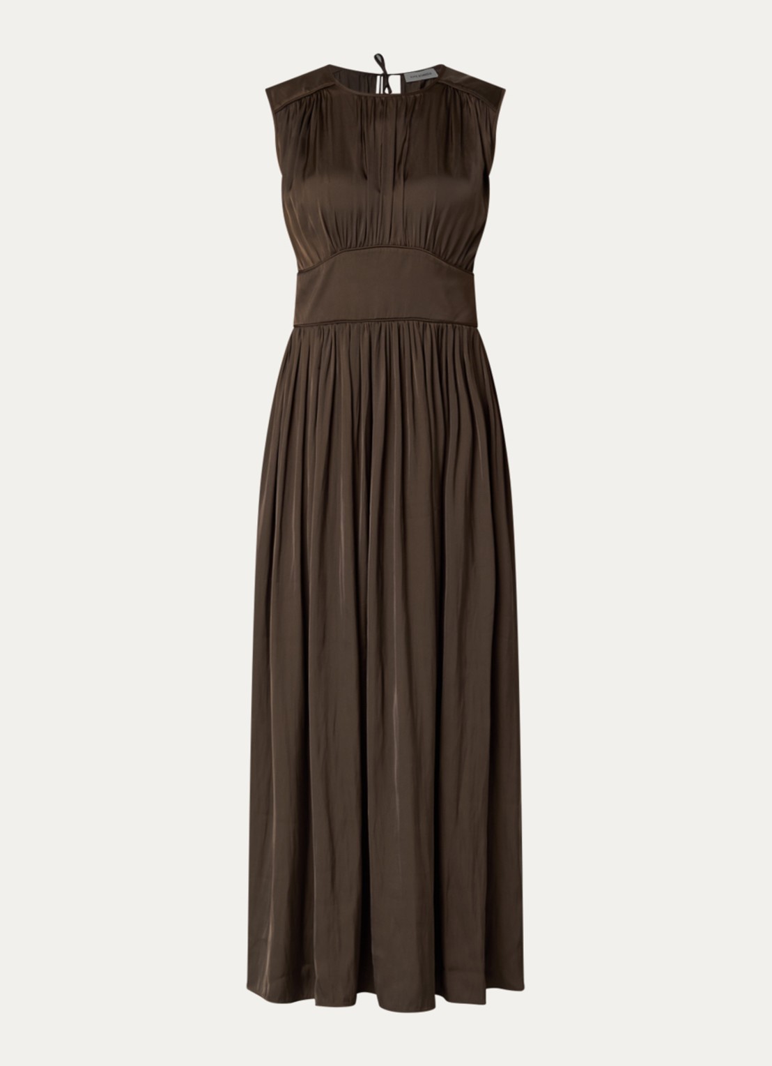 Sofie Schnoor Linsw maxi jurk met plooidetail - voorkant donkerbruin