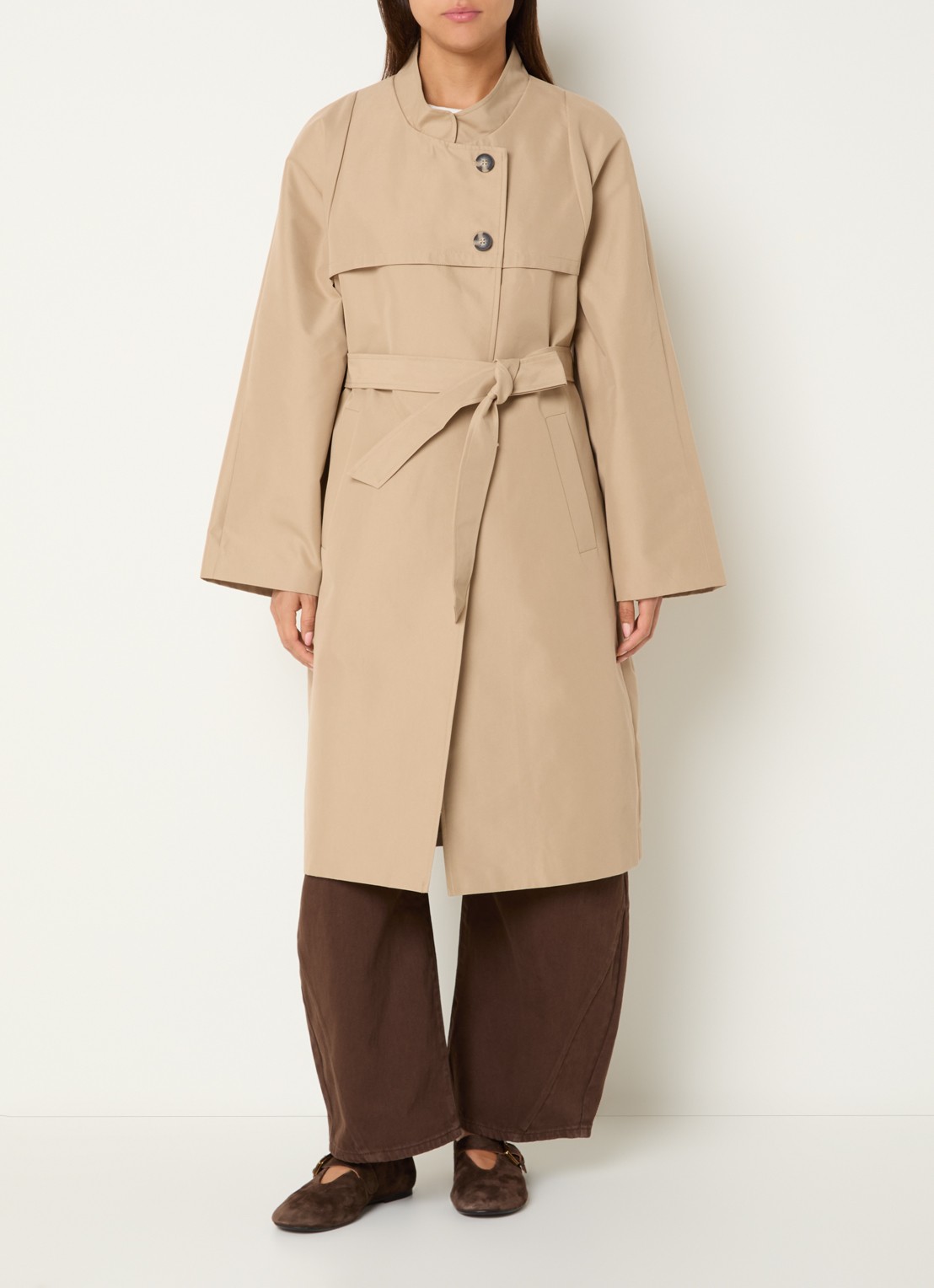 Sofie Schnoor Lizzy a-lijn trenchcoat met steekzakken met ceintuur - detail 4 camel
