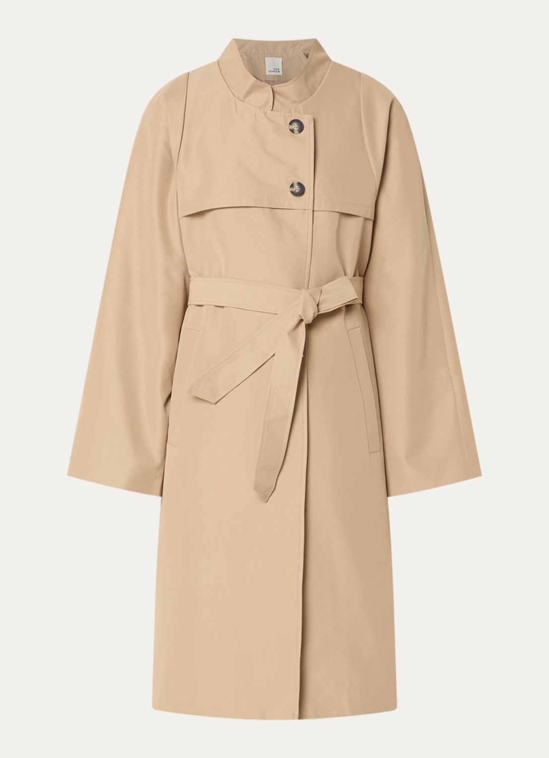Sofie Schnoor Lizzy a-lijn trenchcoat met steekzakken met ceintuur - voorkant 2 camel