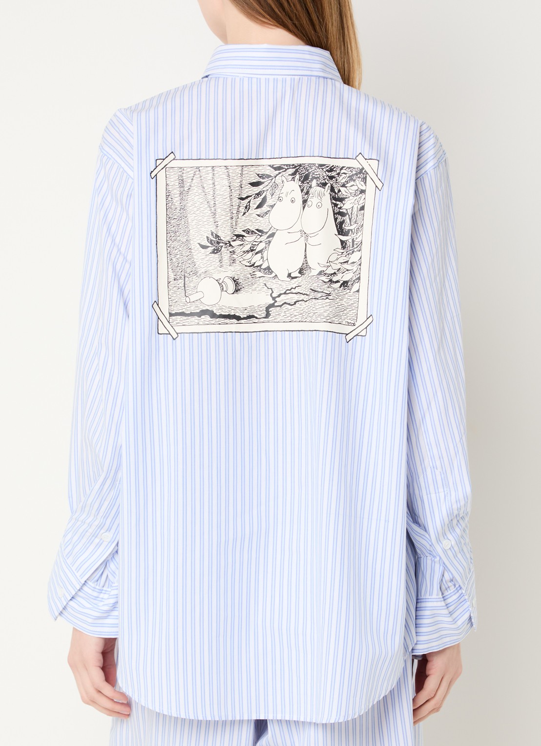 Sofie Schnoor Longline blouse met streepprint - detail staalblauw
