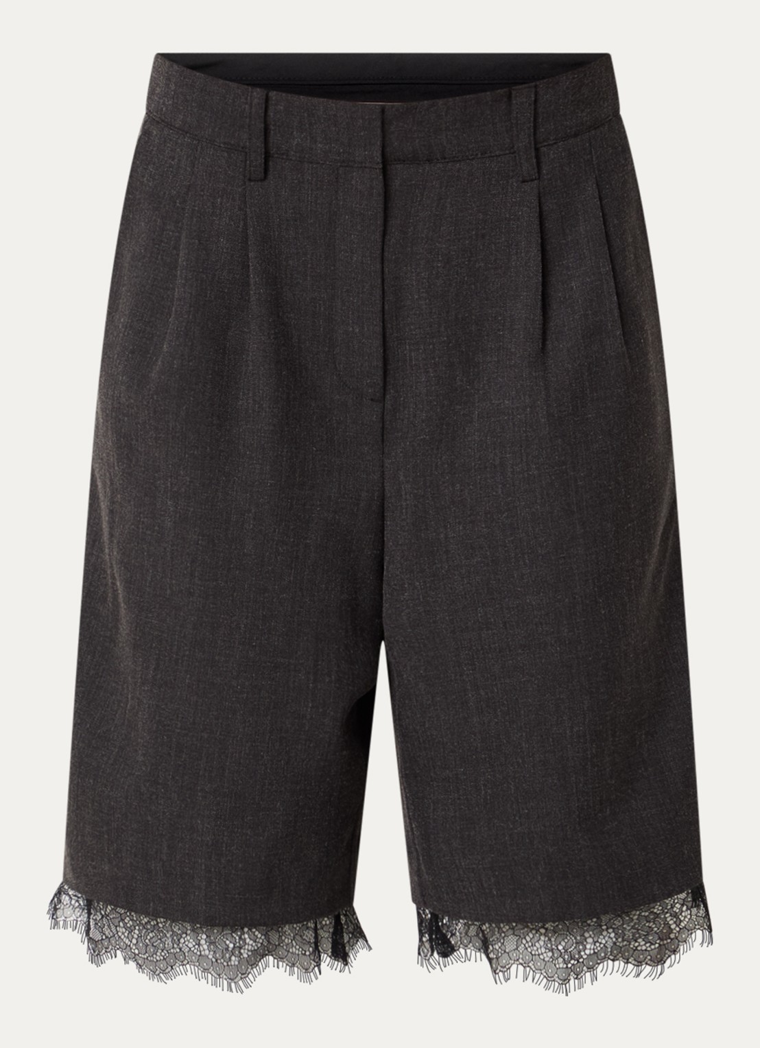 Sofie Schnoor Luciasw high waist wide fit korte broek met details van kant - voorkant 3 antraciet
