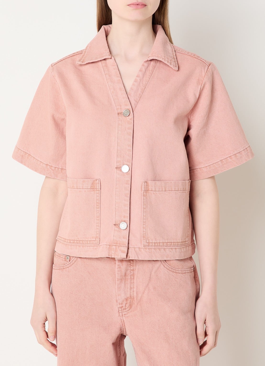 Sofie Schnoor Manja blouse van denim met opgestikte zakken - detail 2 roze