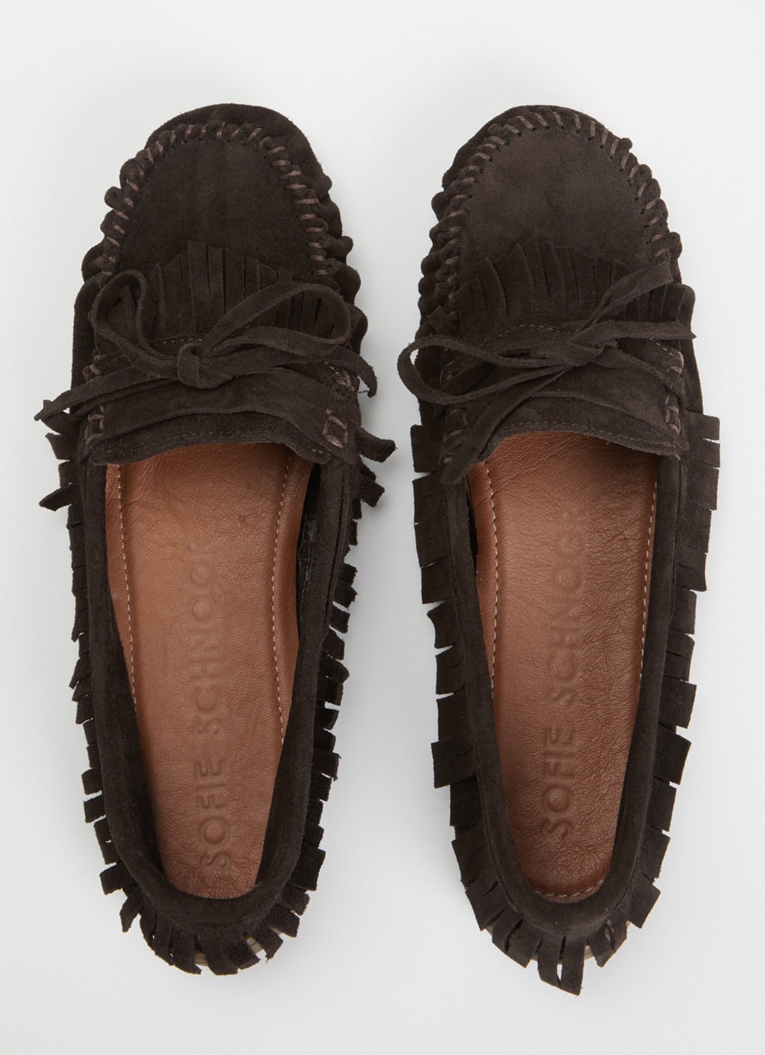 Sofie Schnoor Margitsw mocassin van suède met franjes - detail 4 donkerbruin