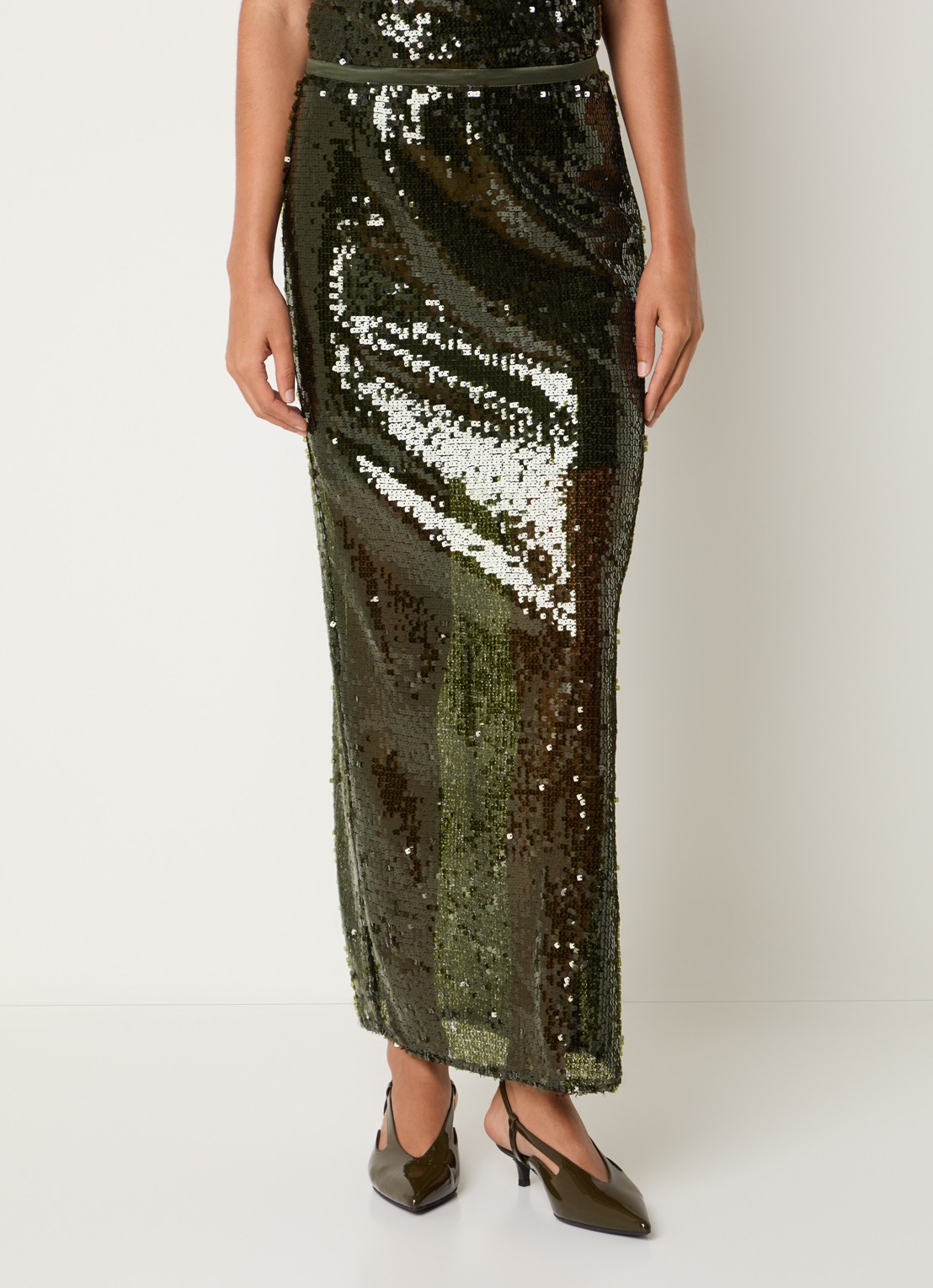 Sofie Schnoor Otaliasw midi rok met pailletten - detail bronsgroen
