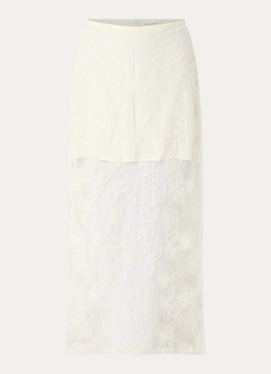 Sofie Schnoor Otaliasw semi-transparante maxi rok van mesh met pailletten en borduring - voorkant 3 creme