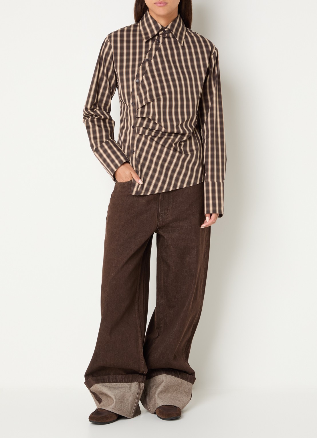 Sofie Schnoor Paige oversized blouse met ruitdessin - voorkant 2 bruin