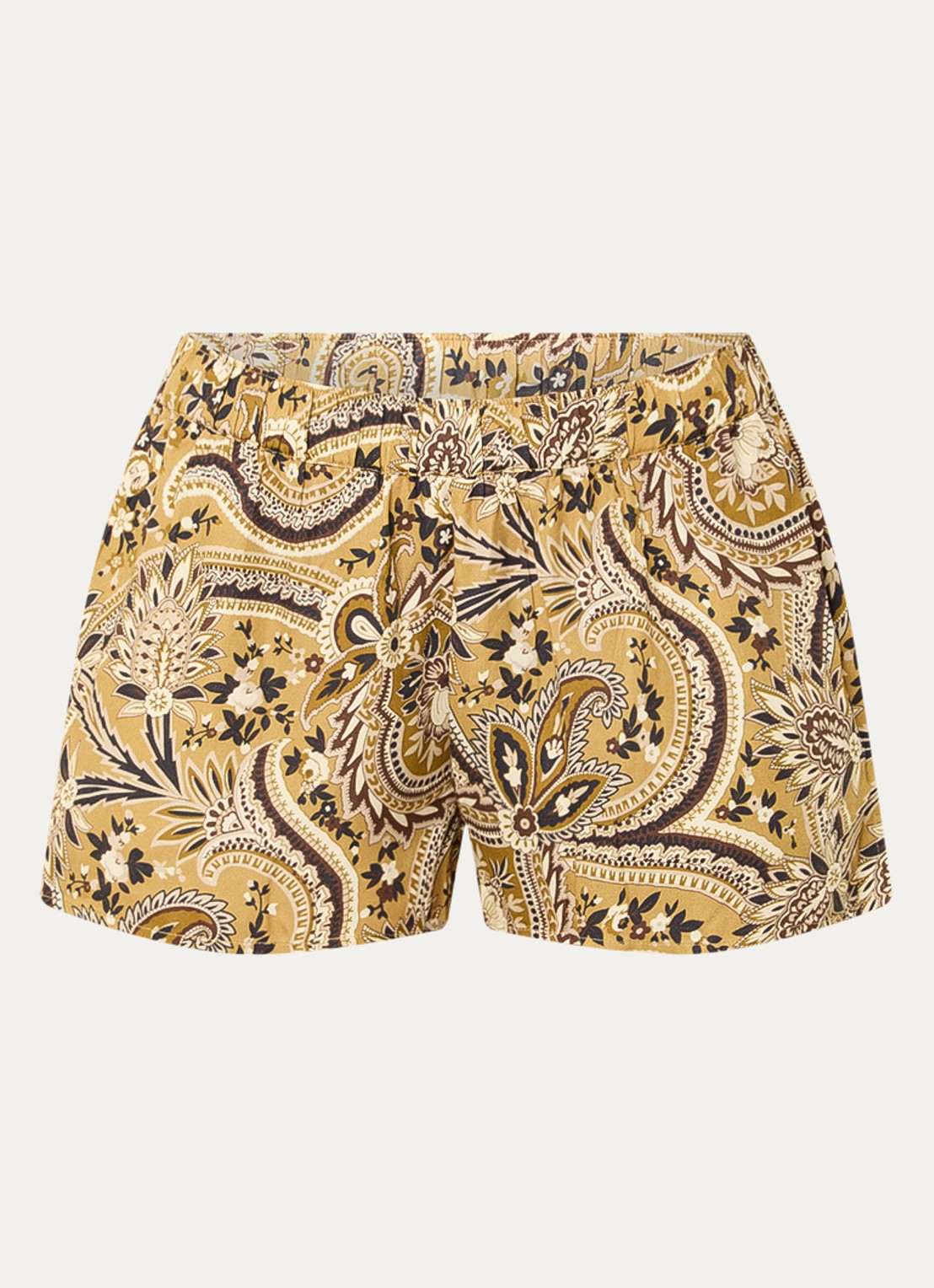 Sofie Schnoor Remisw mid waist loose fit korte broek met paisley dessin - voorkant 2 okergeel