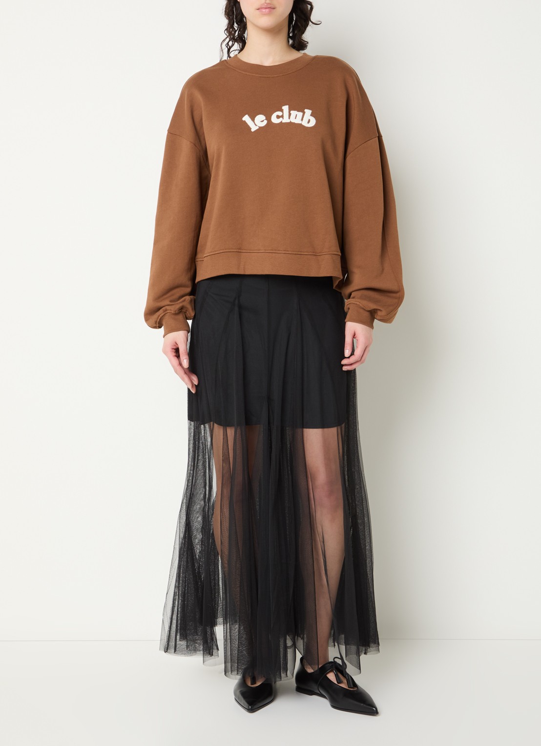 Sofie Schnoor Roasly semi-transparante maxi rok van mesh - voorkant 2 zwart