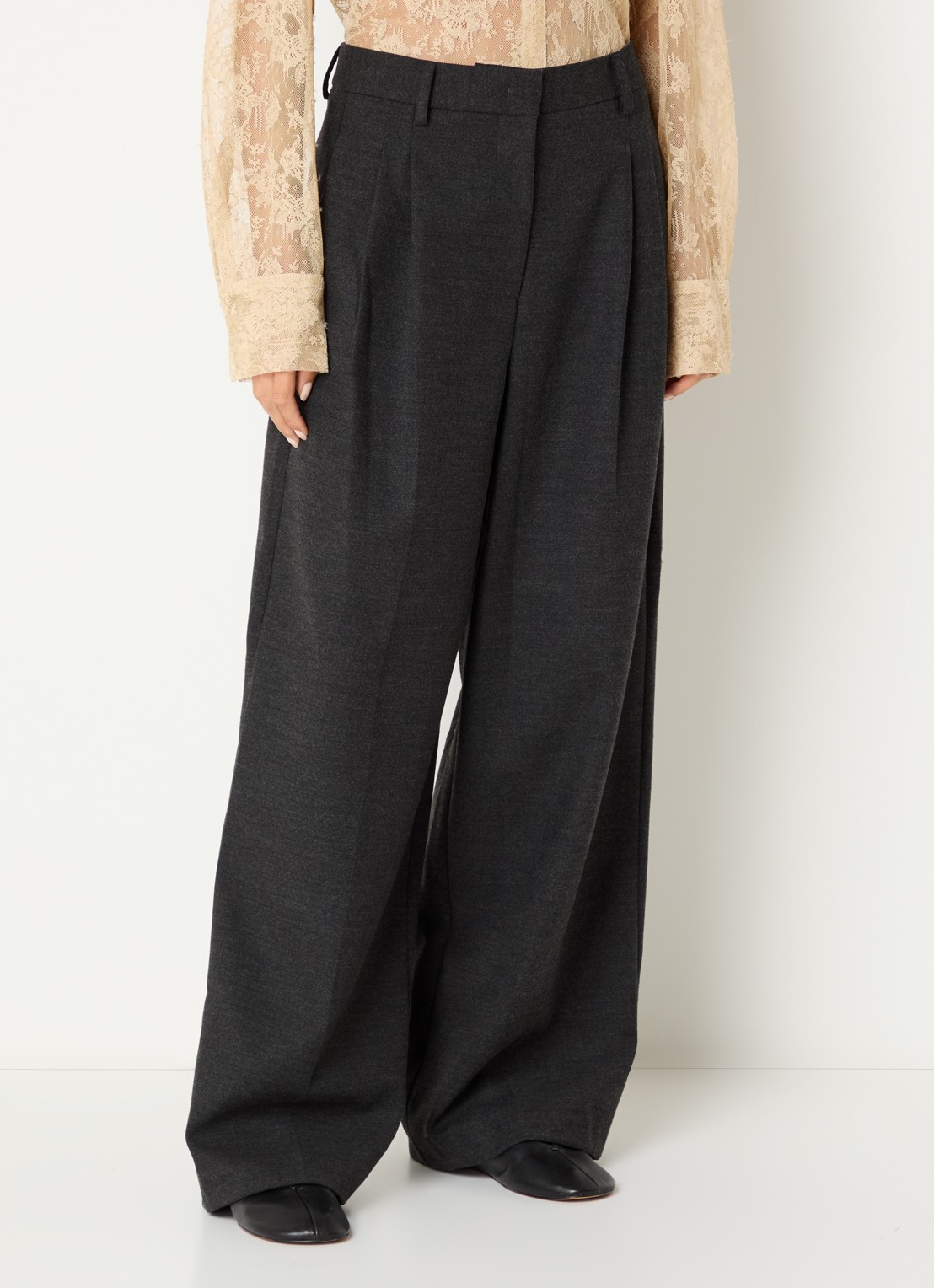 Sofie Schnoor Rosalinda high waist wide fit pantalon met steekzakken - detail 2 donkergrijs