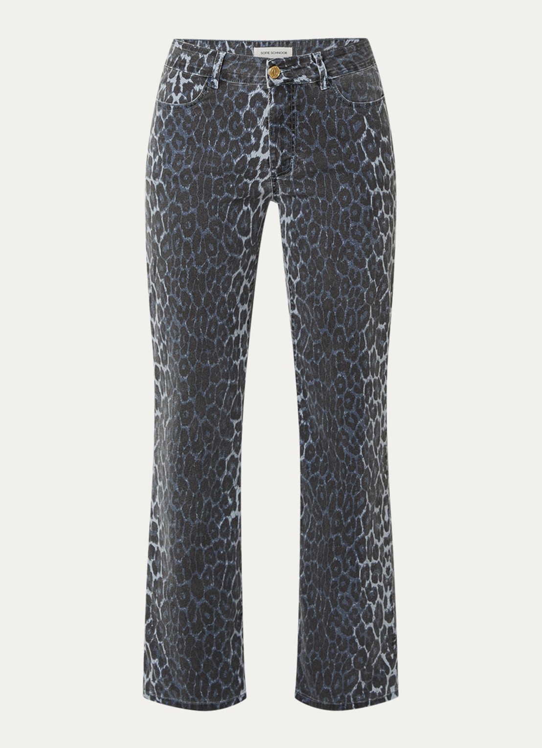 Sofie Schnoor Sienna mid waist loose fit jeans met panterprint - voorkant 3 blauw