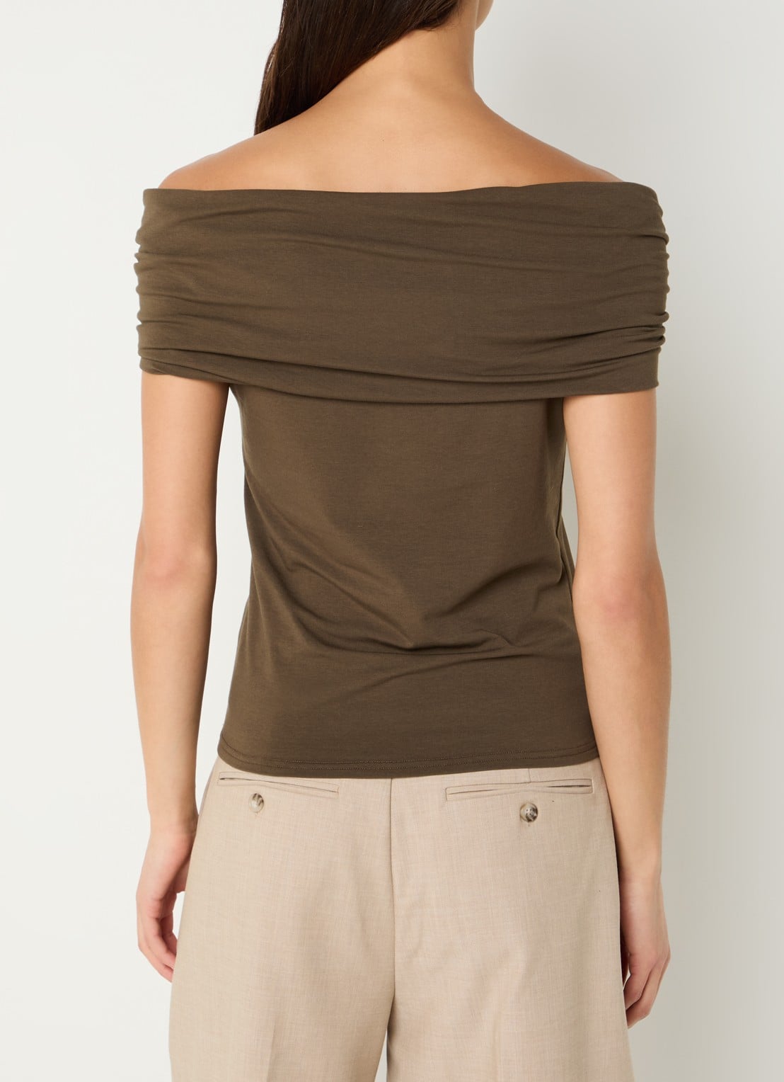 Sofie Schnoor Sinka off-shoulder top met stretch - achterkant 3 bronsgroen