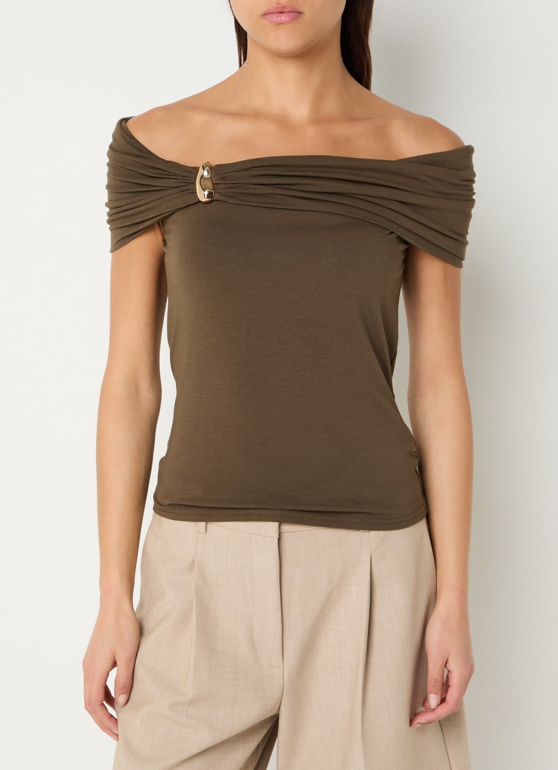 Sofie Schnoor Sinka off-shoulder top met stretch - detail 4 bronsgroen