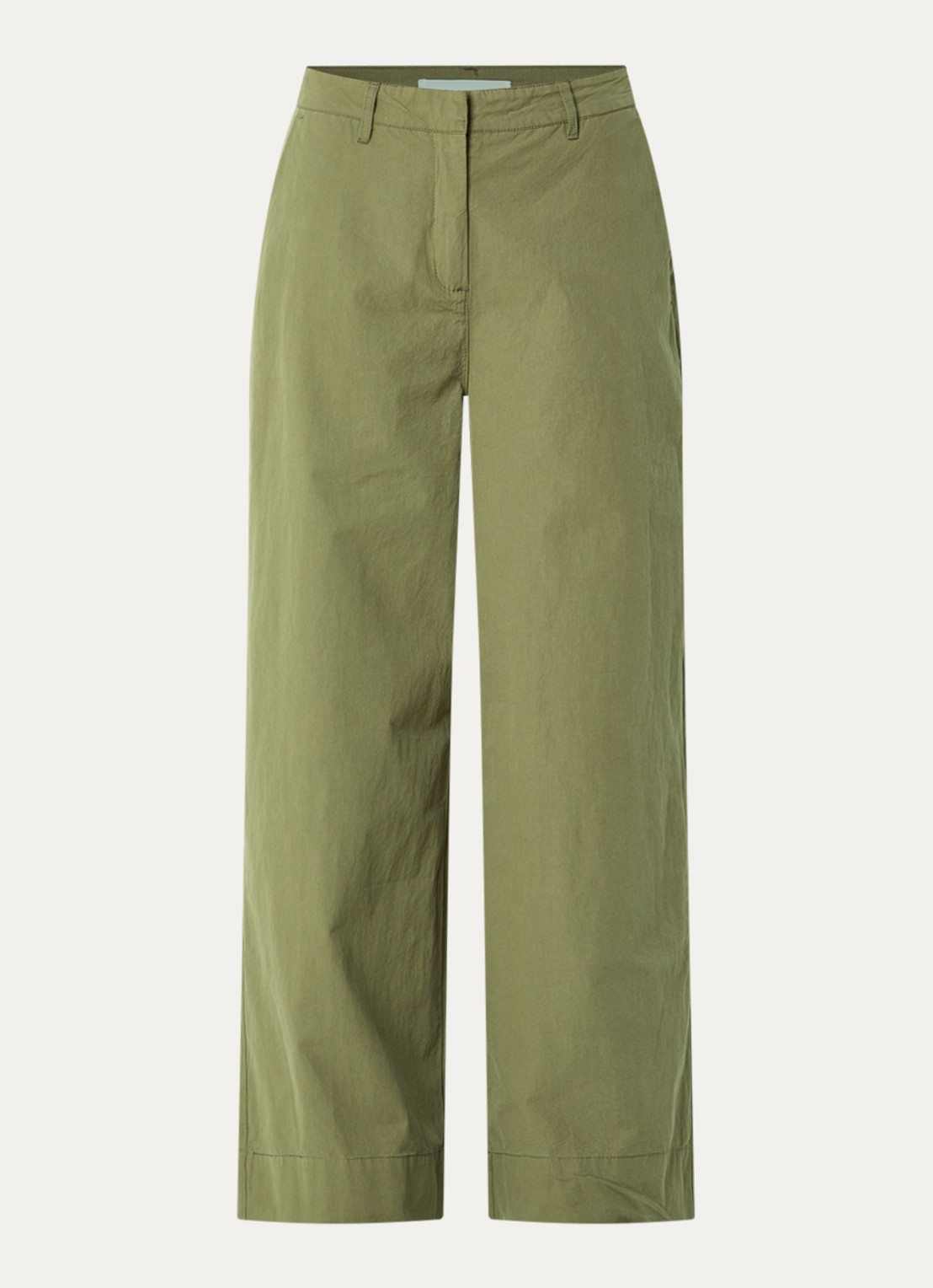 Sofie Schnoor Solas mid waist wide fit chino met steekzakken - voorkant mosgroen