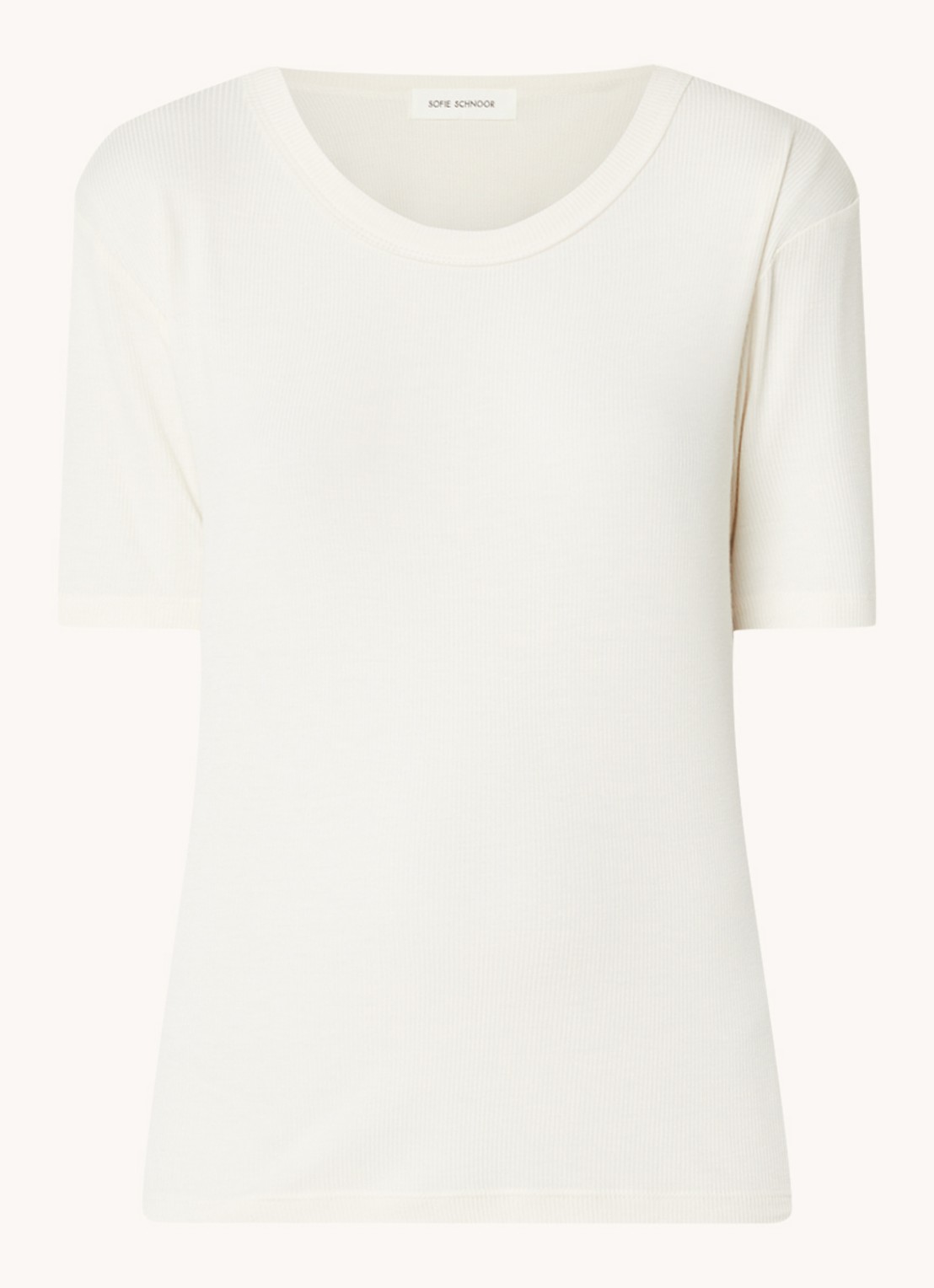 Sofie Schnoor T-shirt met ribstructuur  - voorkant gebroken wit