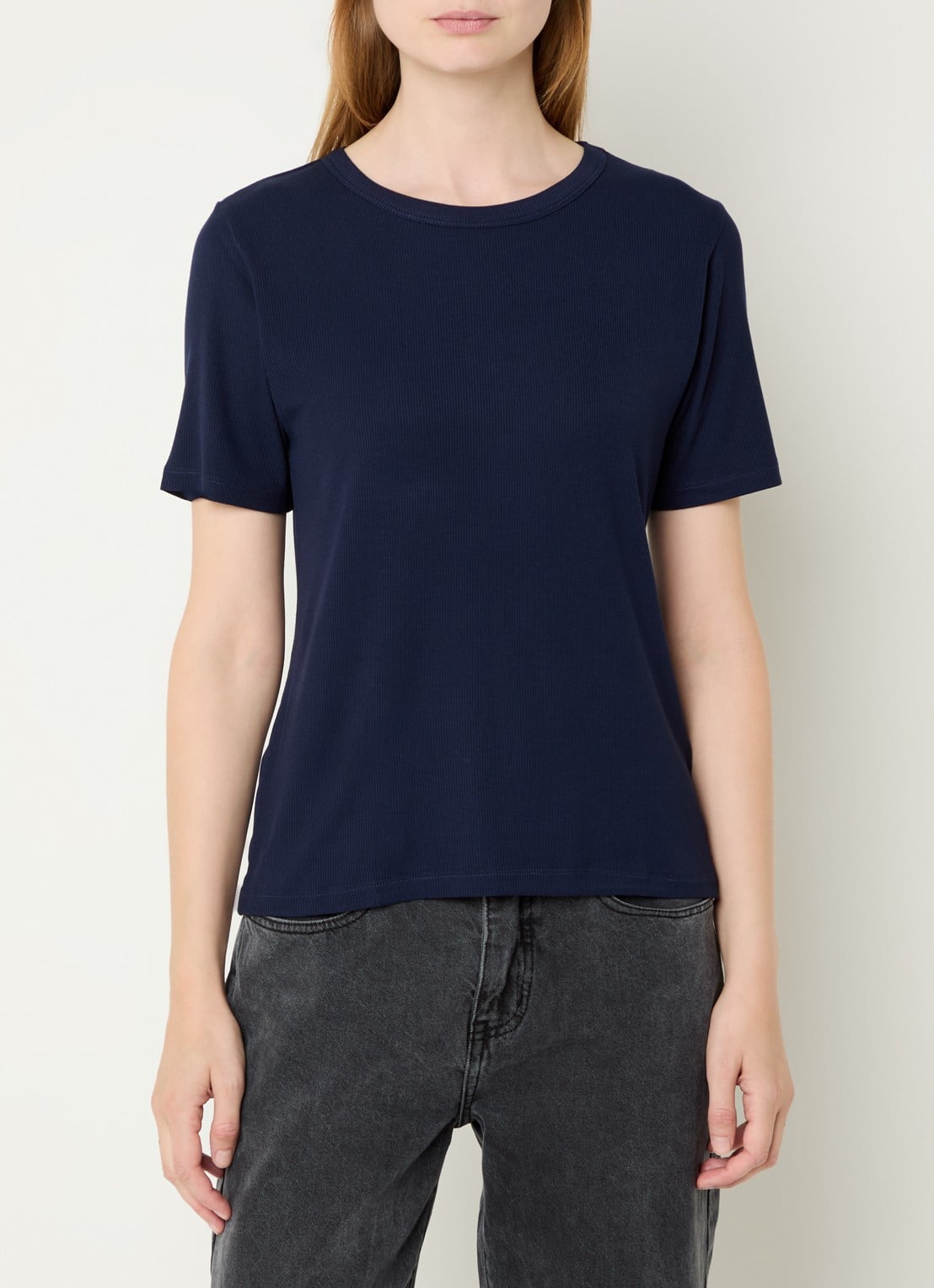 Sofie Schnoor T-shirt met ribstructuur  - detail donkerblauw
