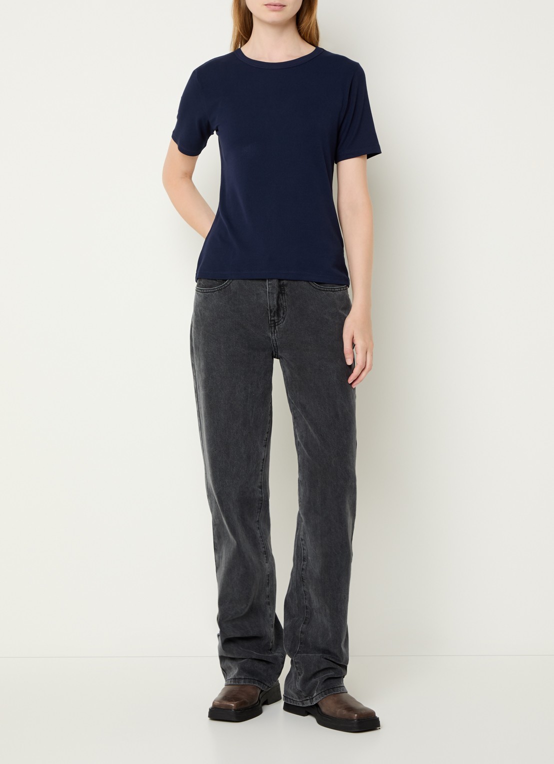 Sofie Schnoor T-shirt met ribstructuur  - voorkant 4 donkerblauw