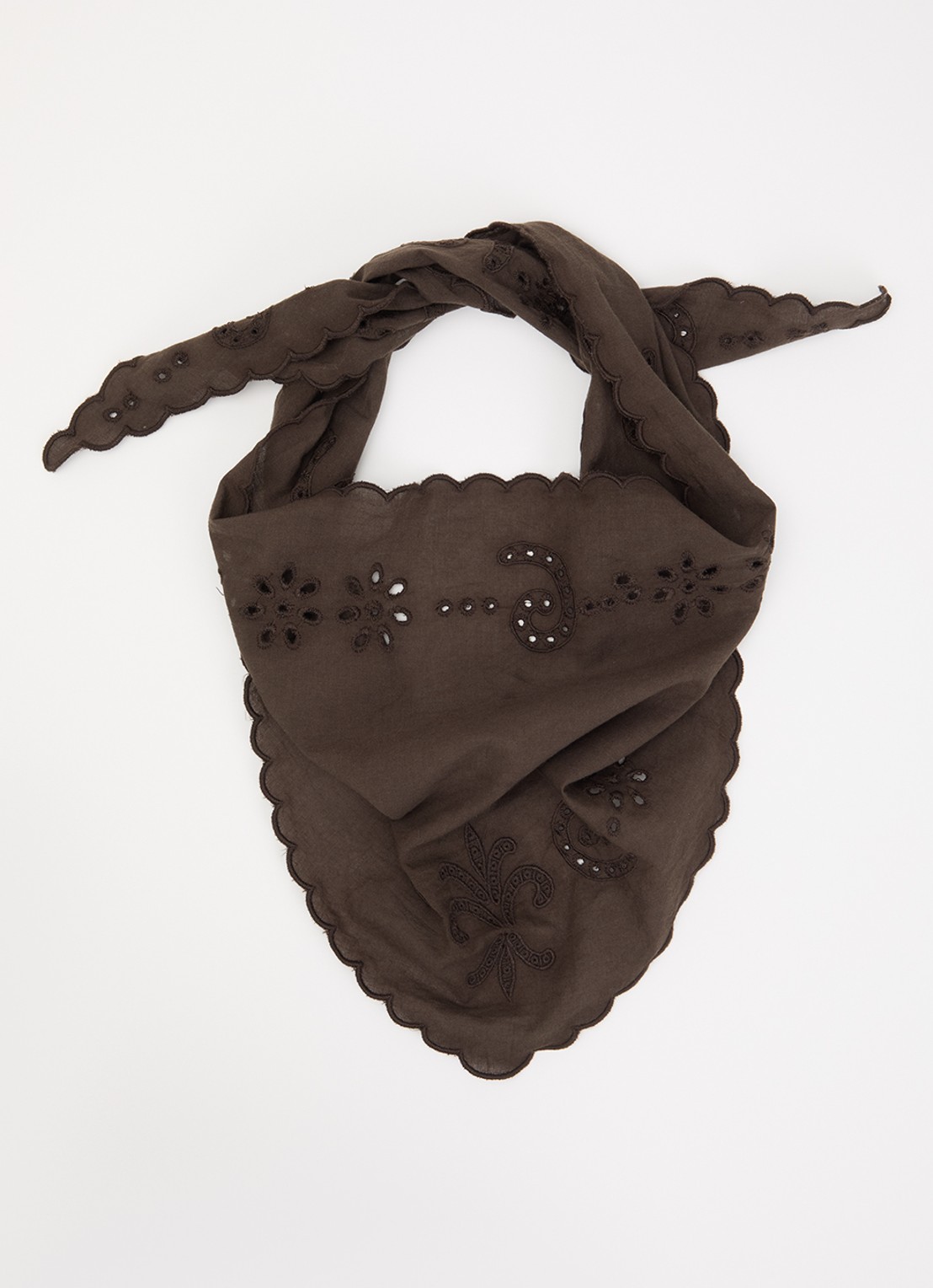 Sofie Schnoor Tea sjaal met broderie 110 x 30 cm  - voorkant 3 donkerbruin