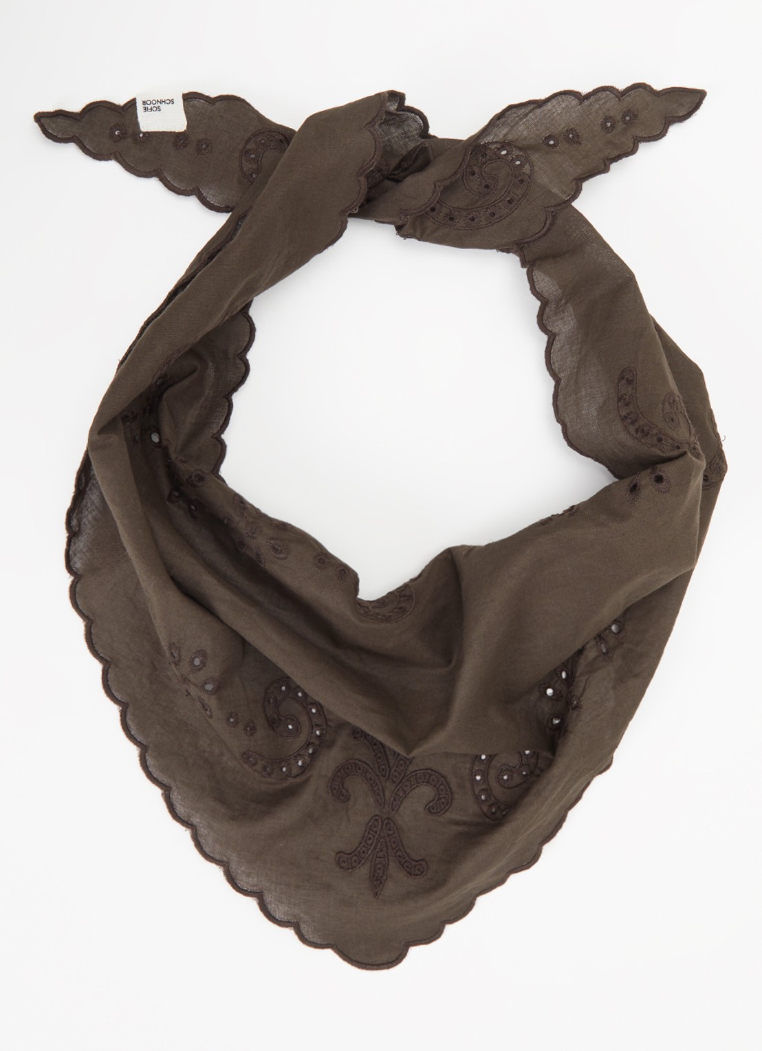 Sofie Schnoor Teasy sjaal met paisly borduring 105 x 30 cm - voorkant 2 donkerbruin